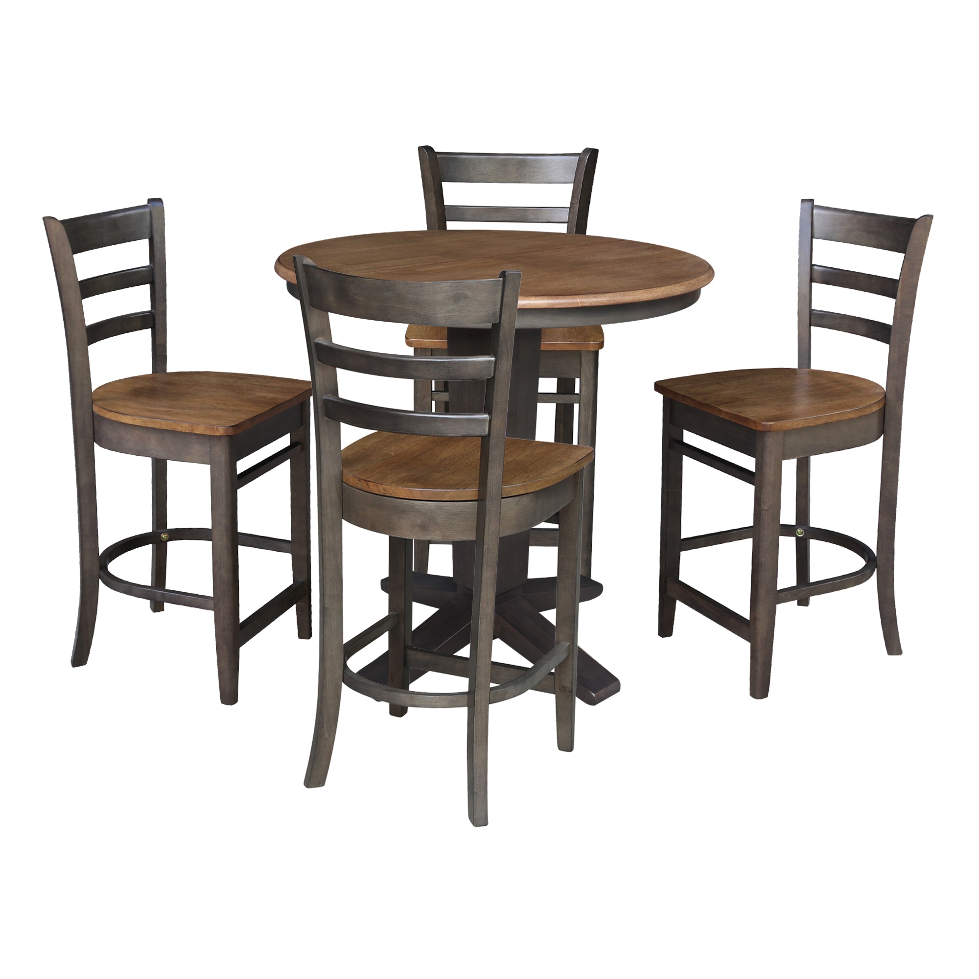International Concepts K45-36RXT-23-S6172-4 Hickory/Washed Coal Traditional Dining Room Set with Round Table ( Seats 4 )