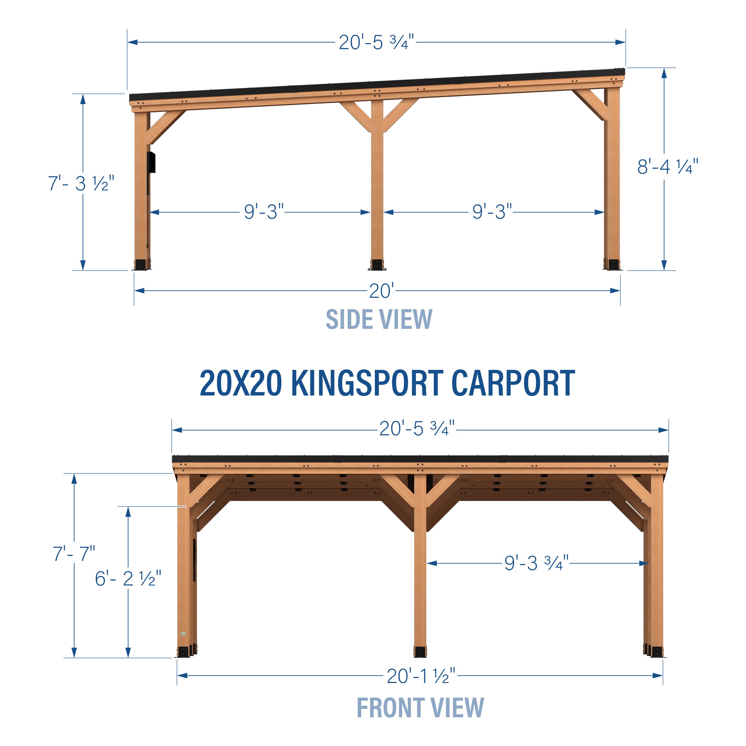 Kingsport 20' x 20' Cedar Wood Carport with Black Steel Roof