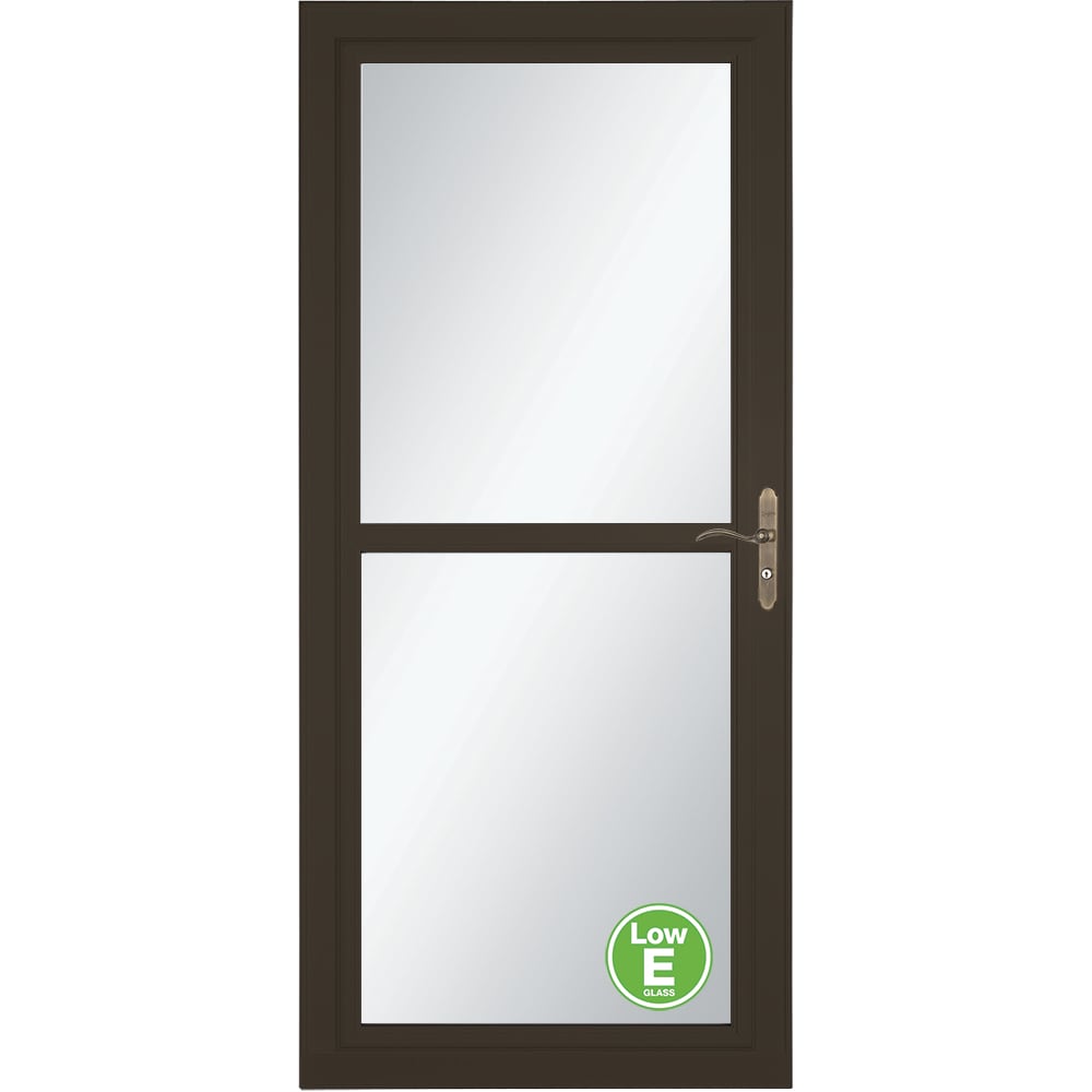 Tradewinds Selection Low-E 32-in x 81-in Elk Full-view Retractable Screen Aluminum Storm Door with Antique Brass Handle in Brown | - LARSON 14604041E20