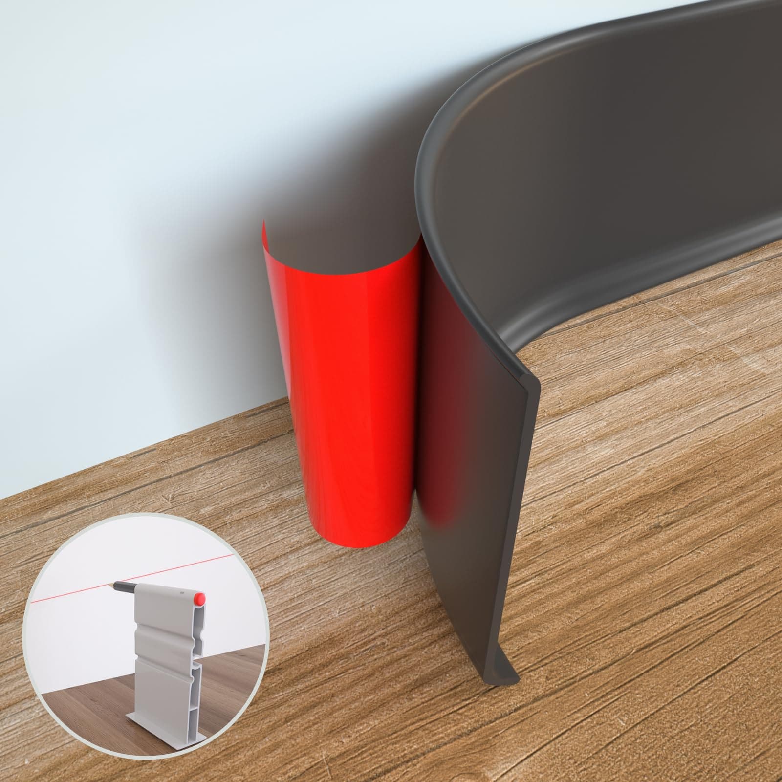 AOIZGMY  Flexible Baseboard Molding Trim Four Inch by Sixty Feet Peel and Stick Vinyl Wall Base Cove Base Self Adhesive Rubber Wall Base Moulding