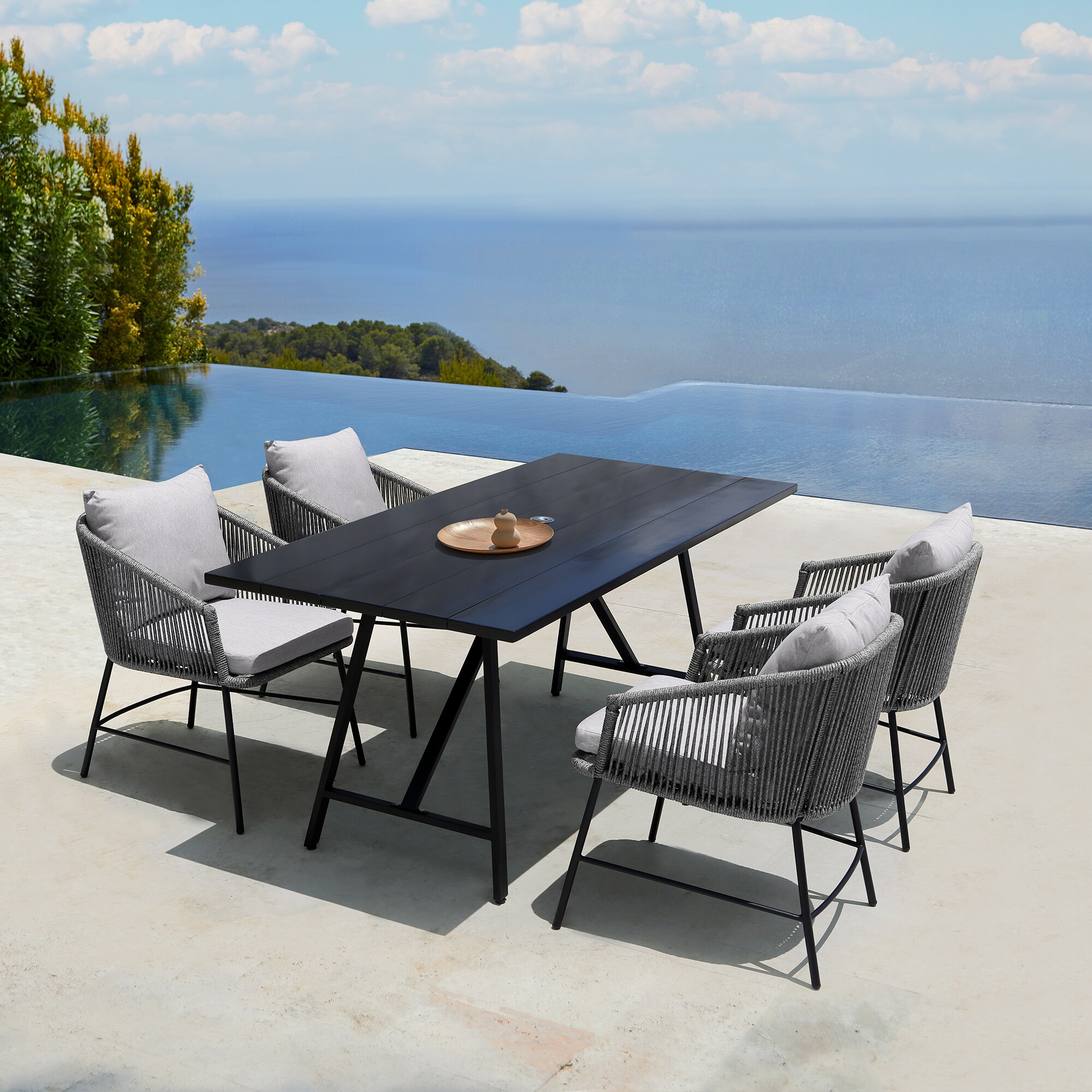 Armen Living Koala / Calica 5-Piece Gray Patio Dining Set with Gray ...