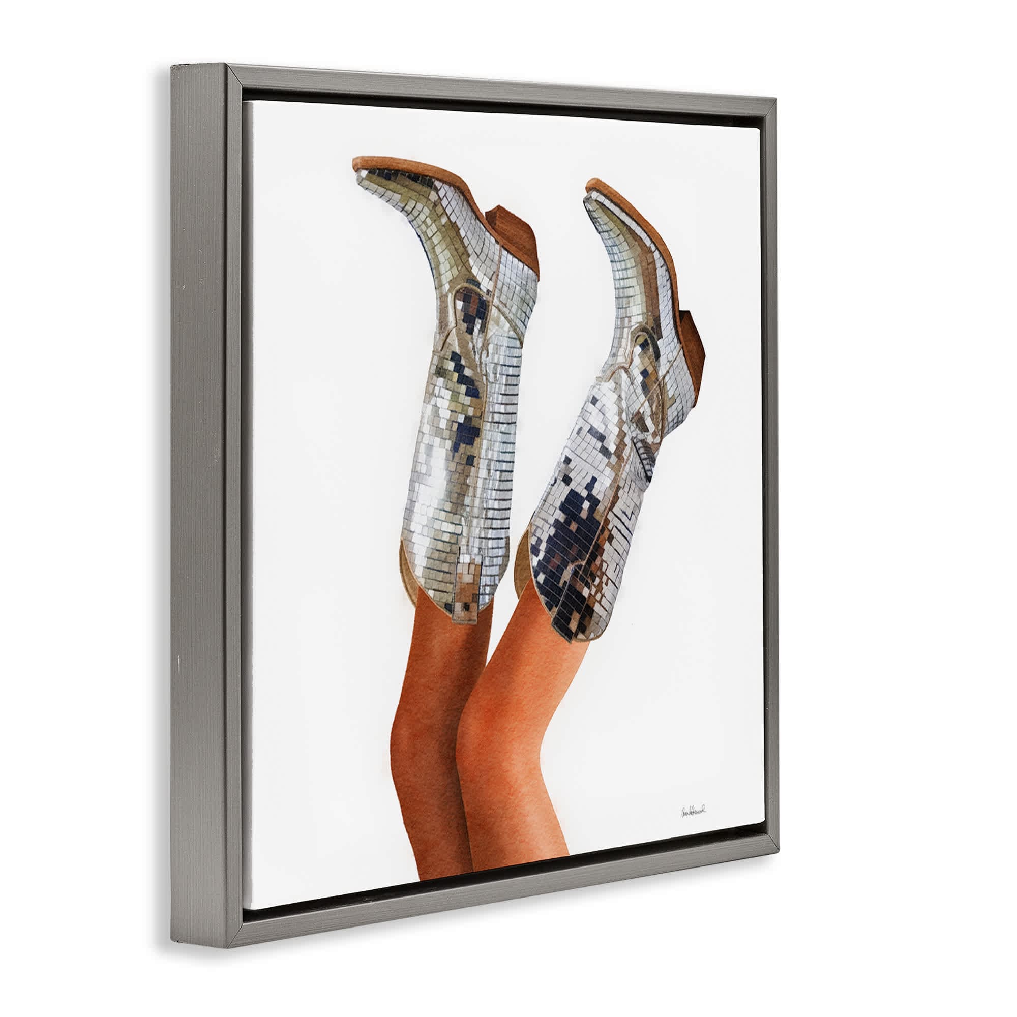 Stupell Industries Glitzy Glam Cowgirl Boots Gray Framed Floater Canvas ...