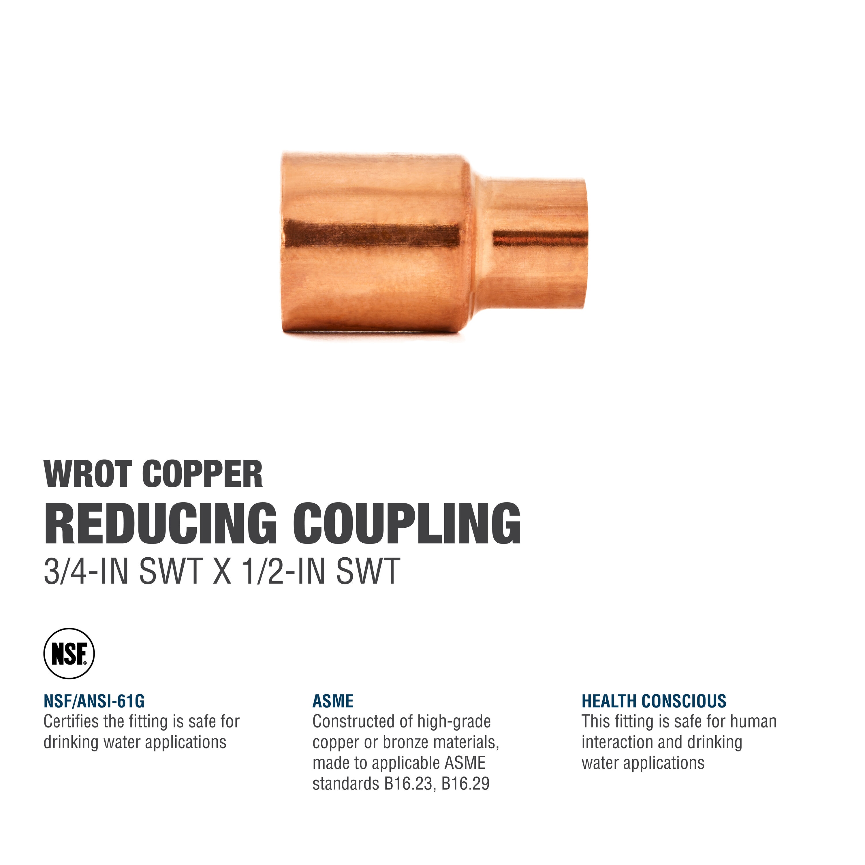 Streamline 3/4-in x 1/2-in Copper Reducing Coupling in the Copper Pipe ...