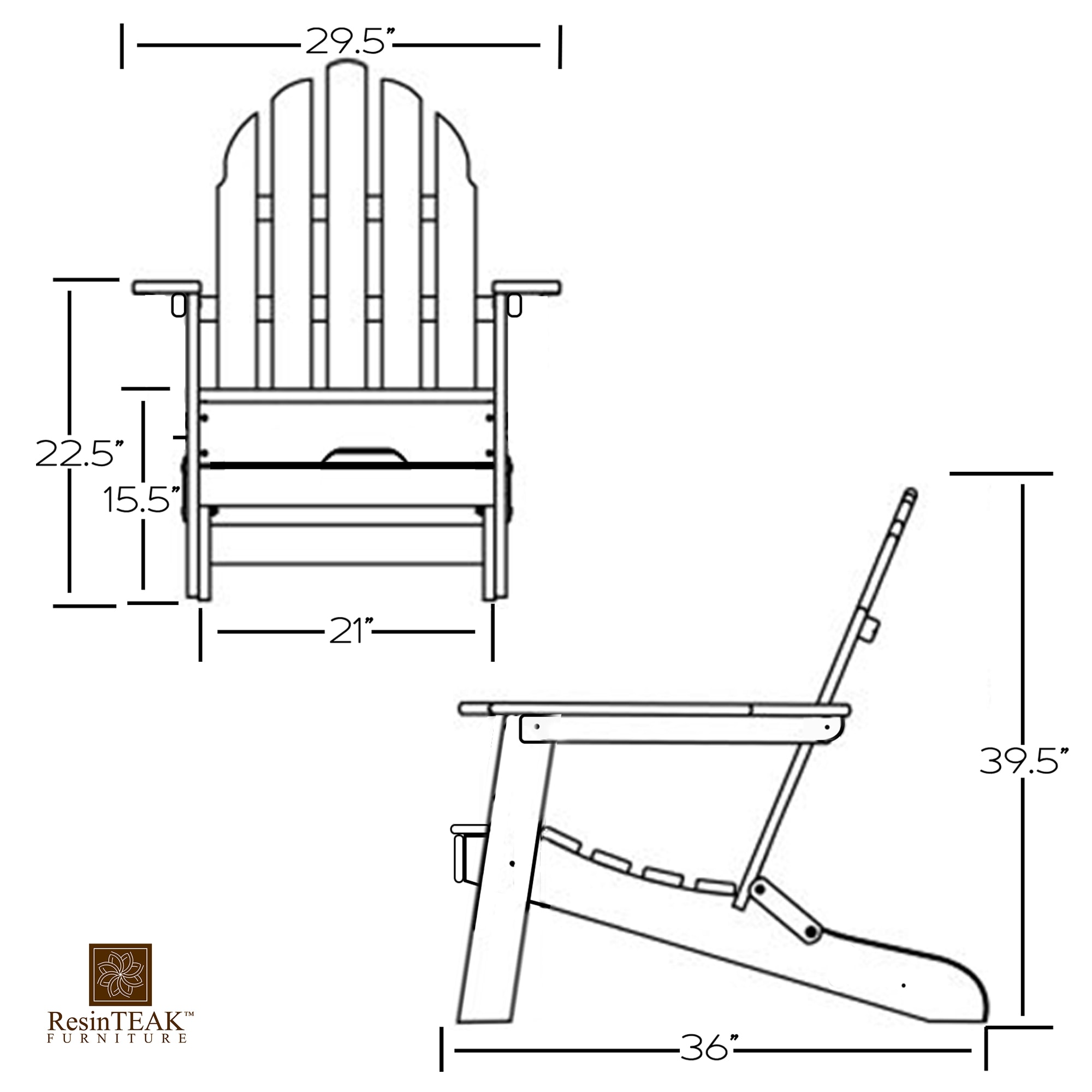 ResinTeak Folding White Hdpe Frame Stationary Adirondack Chair with ...