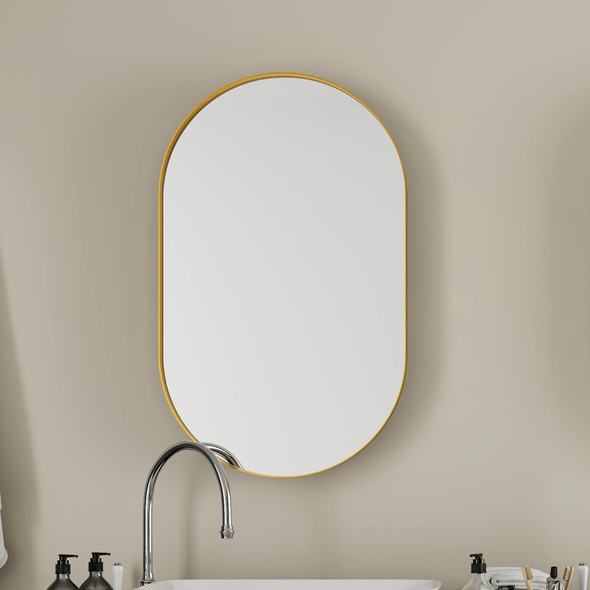 Rbied 20x34 in Matte Gold Oval Recessed Medicine Cabinet with Mirror and Adjustable Shelves