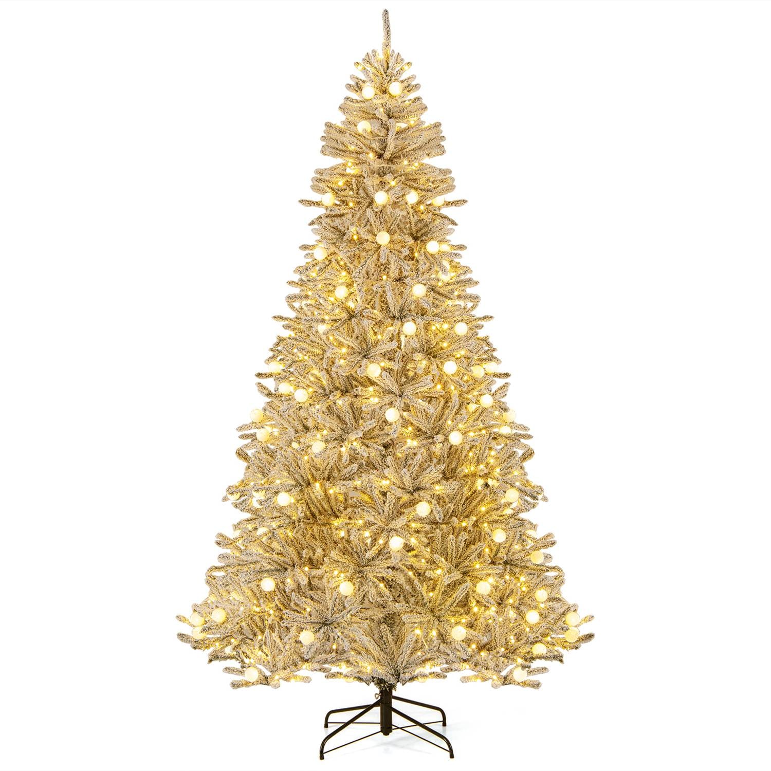 Costway  8 FT Snow-flocked Artificial Christmas Tree with 81 Sphere Lights 450 LED Lights