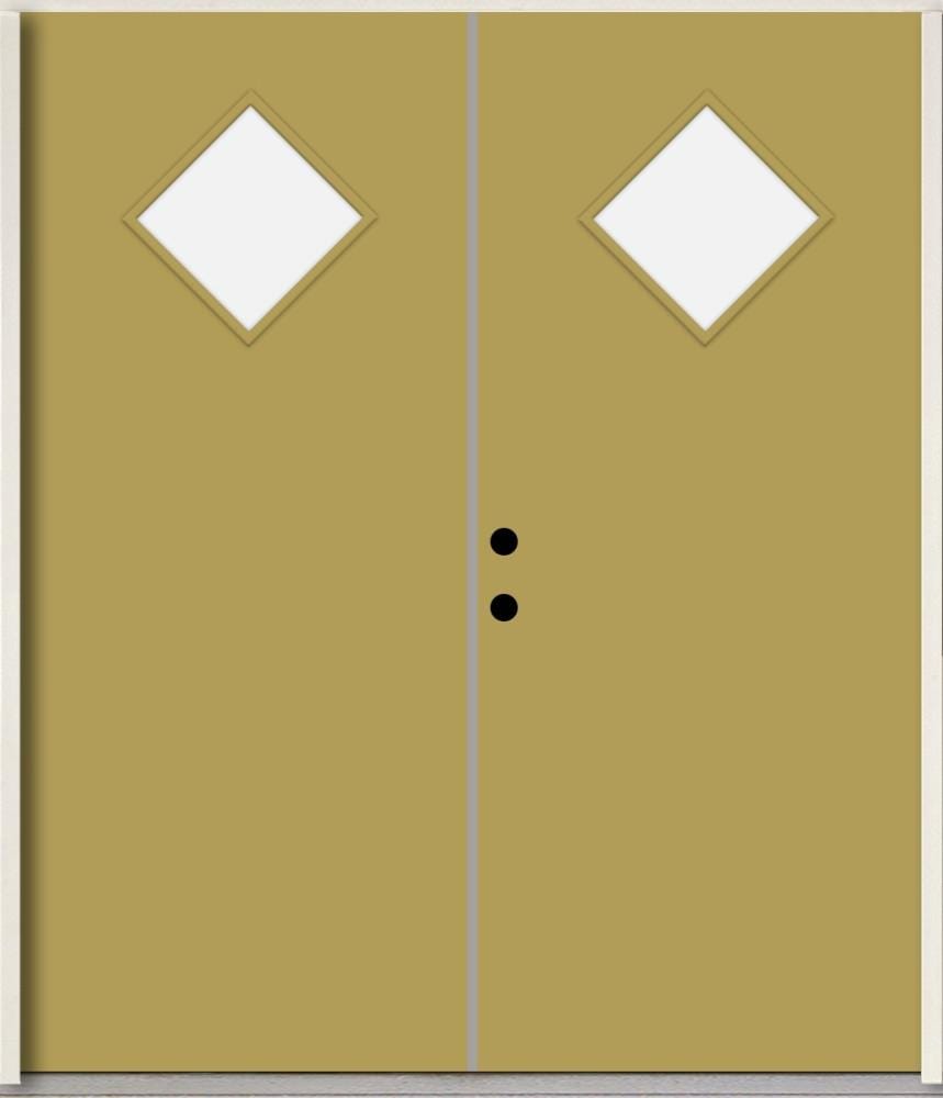 RELIABILT LO1067056 Spotlights 64-in x 80-in x Fiberglass 1/4 lite Right-hand inswing Meadowlark Paint Painted Prehung Double Front Door Insulating core