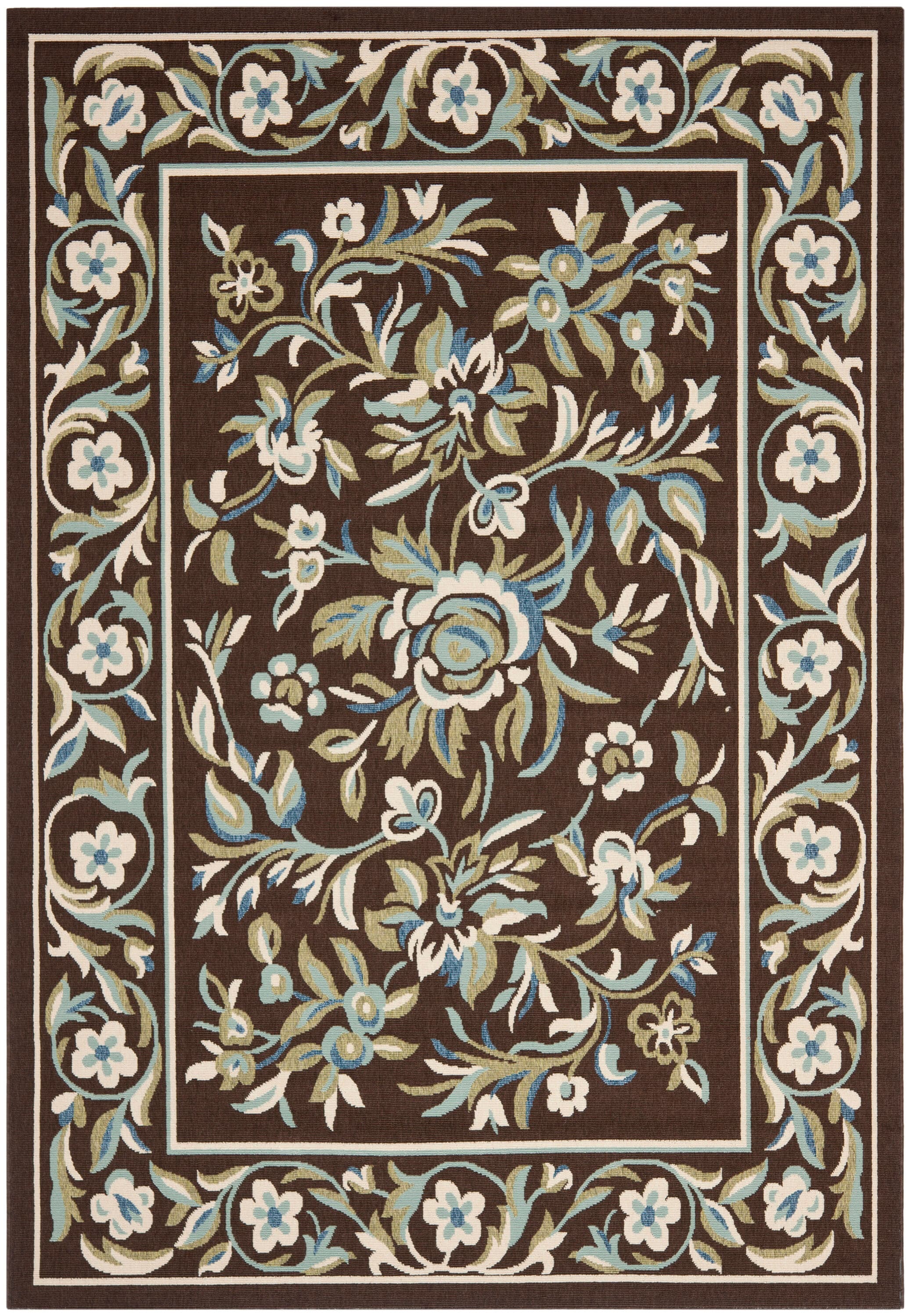 Safavieh VER011-0623-5 Veranda Flora 5 x 8 (ft) Loomed Synthetic Chocolate/Aqua Rectangular Indoor/Outdoor Floral/Botanical Farmhouse/Cottage Area rug