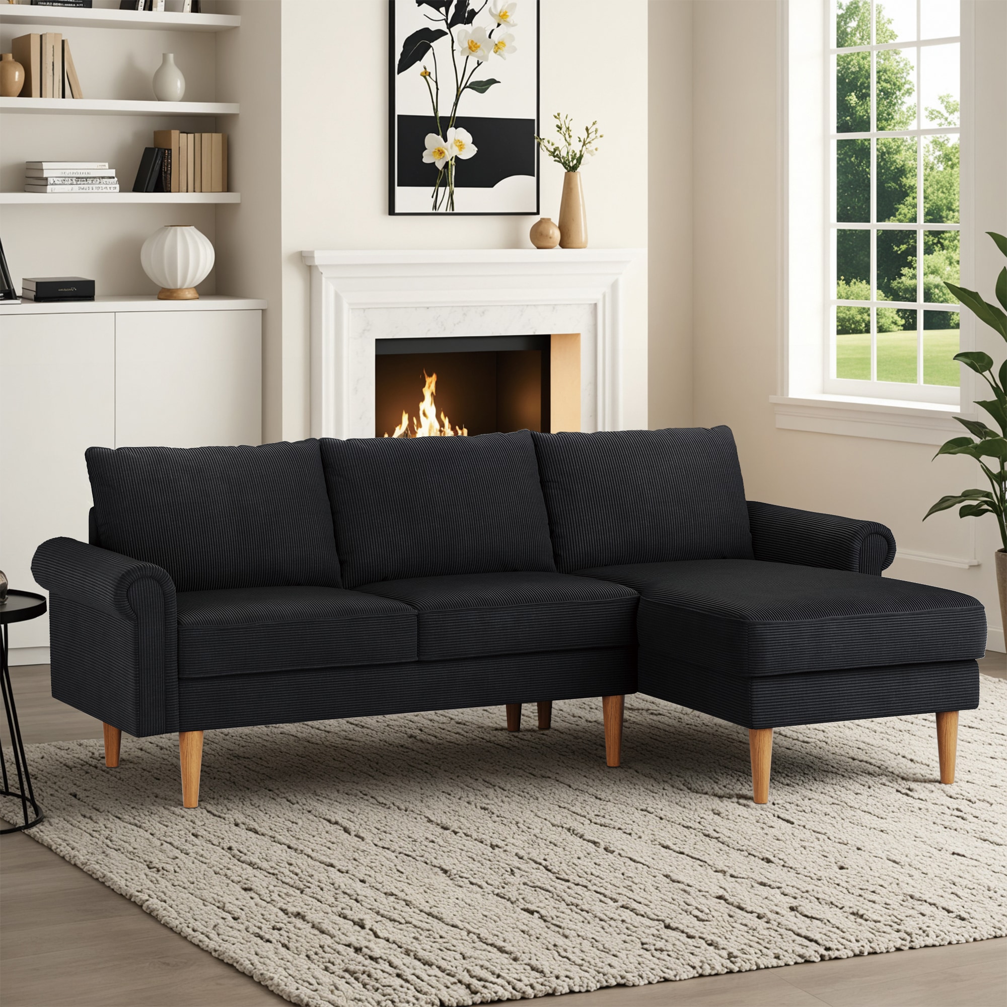 Pouuin SRGST55 76-in Casual Black Sofa