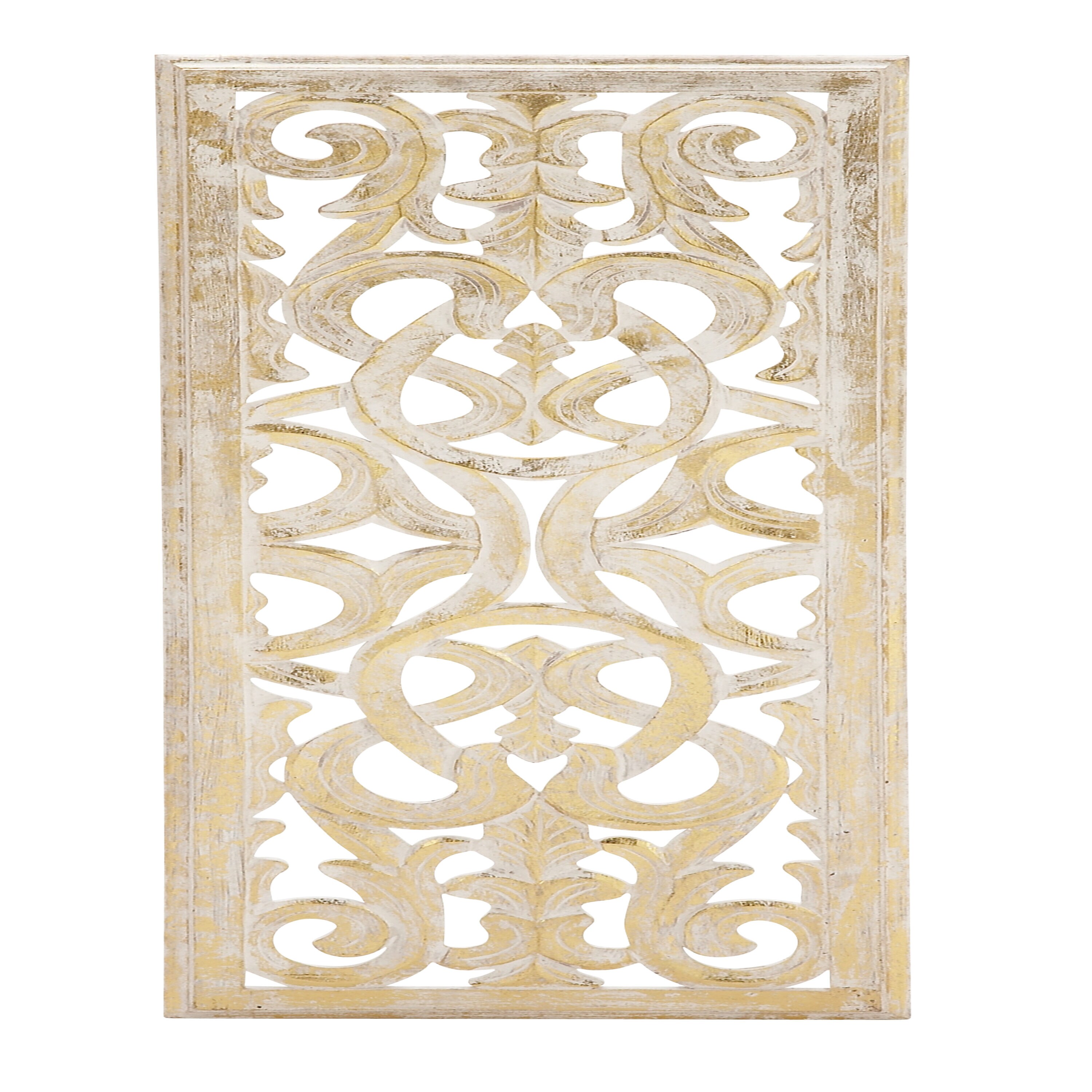 Gold Carved Wooden Floral Scroll Wall Decor Panel