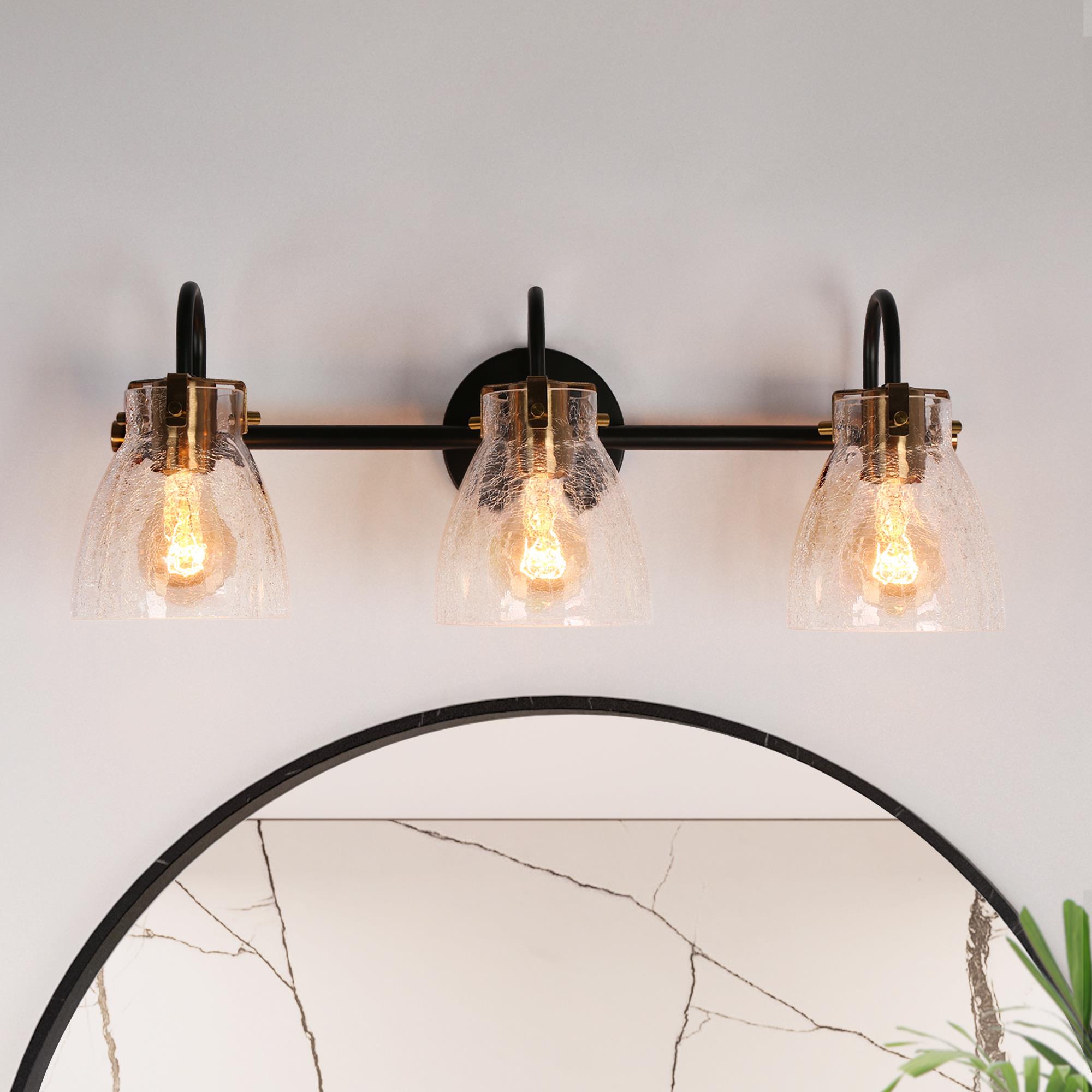 Aidtyrtm 22.4" Matte Black and Gold Crackled Glass Vanity Light