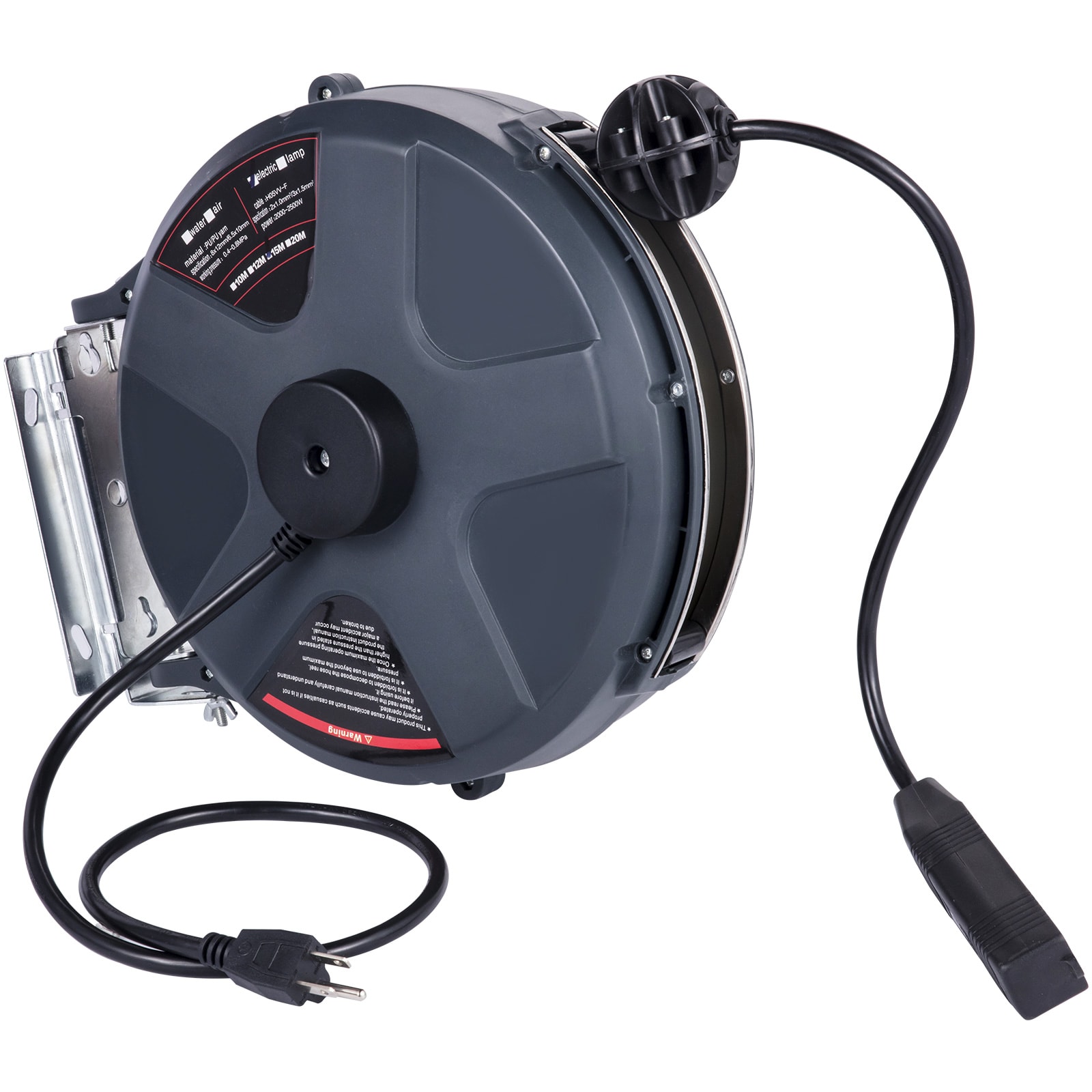 VEVOR Retractable Extension Cord Reel, 30 FT, Heavy Duty 16AWG/3C SJTOW Power  Cord, with Lighted