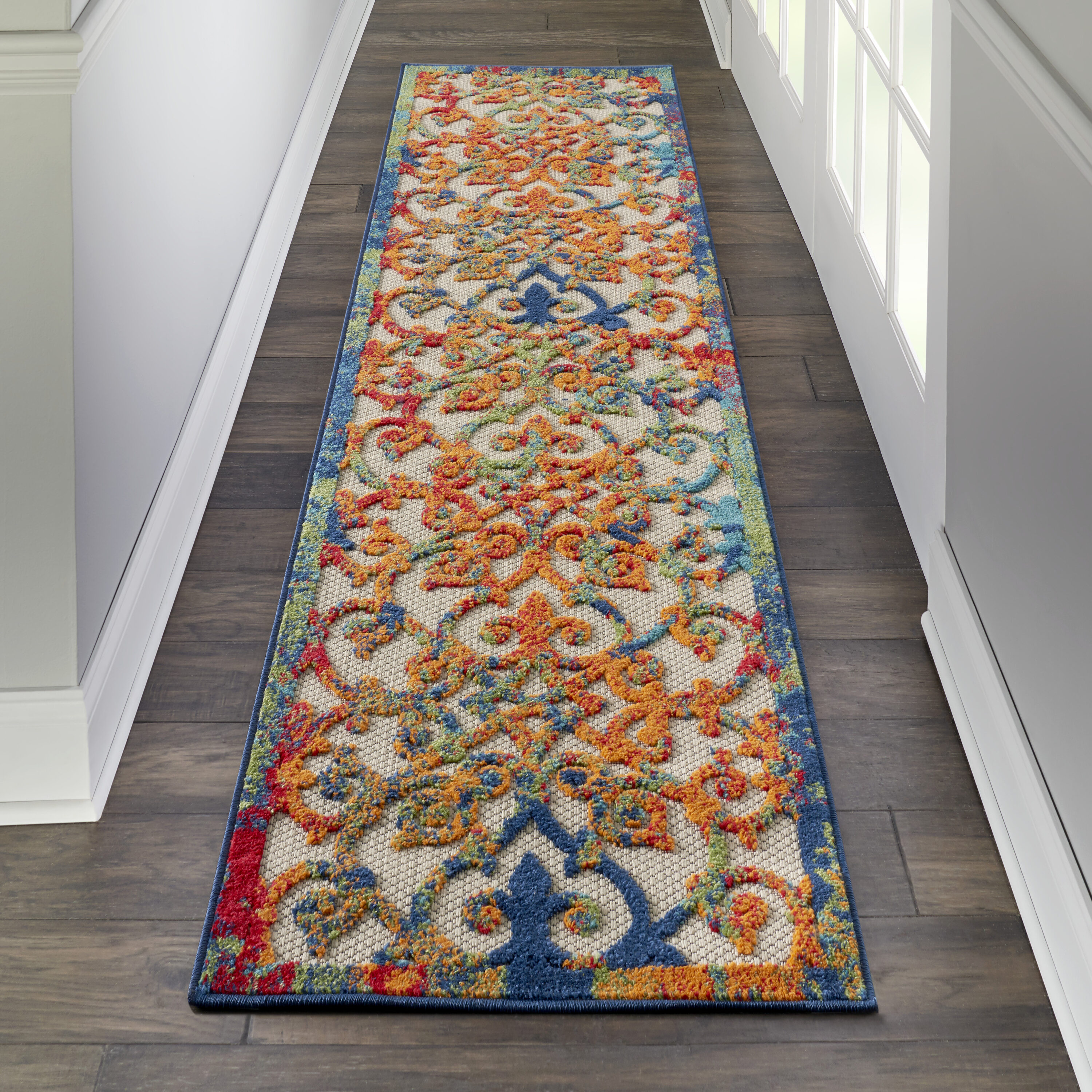 Nourison 99446499356 Aloha 2 x 8 (ft) Loomed Polypropylene Multicolor Irregular Indoor/Outdoor Geometric Coastal Area rug