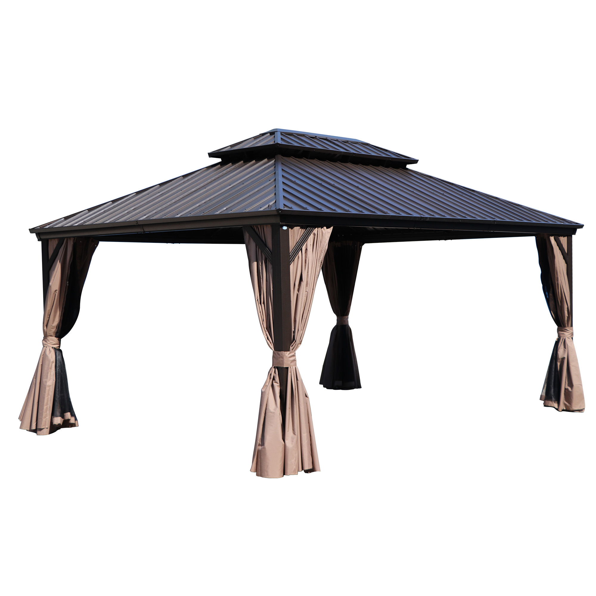 Kozyard 12-ft x 16-ft Gazebos Square Dark Brown Metal Aluminum Roof ...