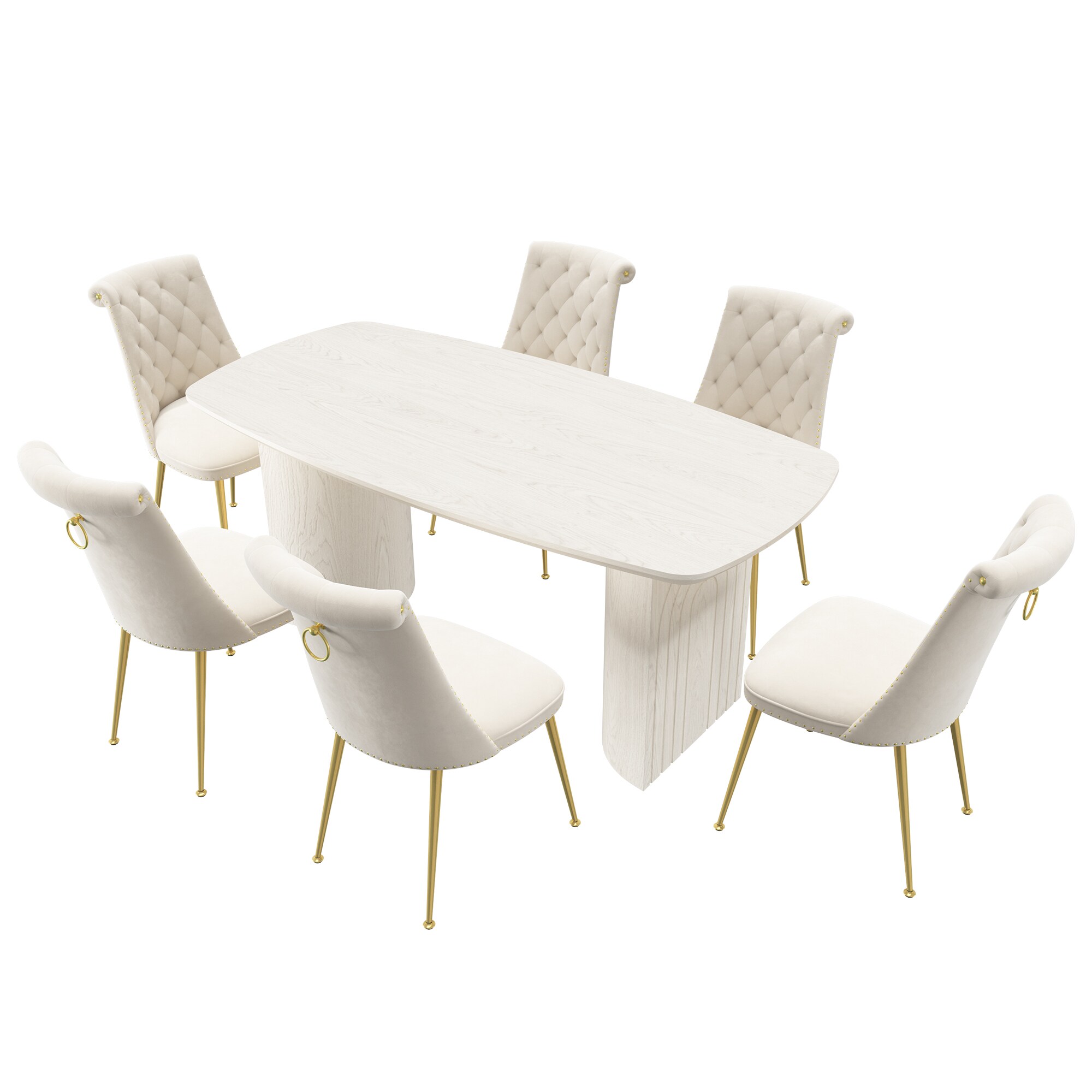 Clihome CL-1660A703BG Beige Chair/White Table Contemporary/Modern Dining Room Set with Rectangular Table ( Seats 6 )