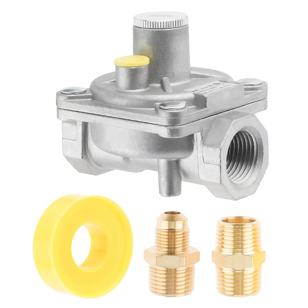 Justincity  Half Inch Natural Gas and Liquefied Petroleum Gas Pressure Regulator with Two Brass Half Inch NPT Conversion Adapters for NG and LPG