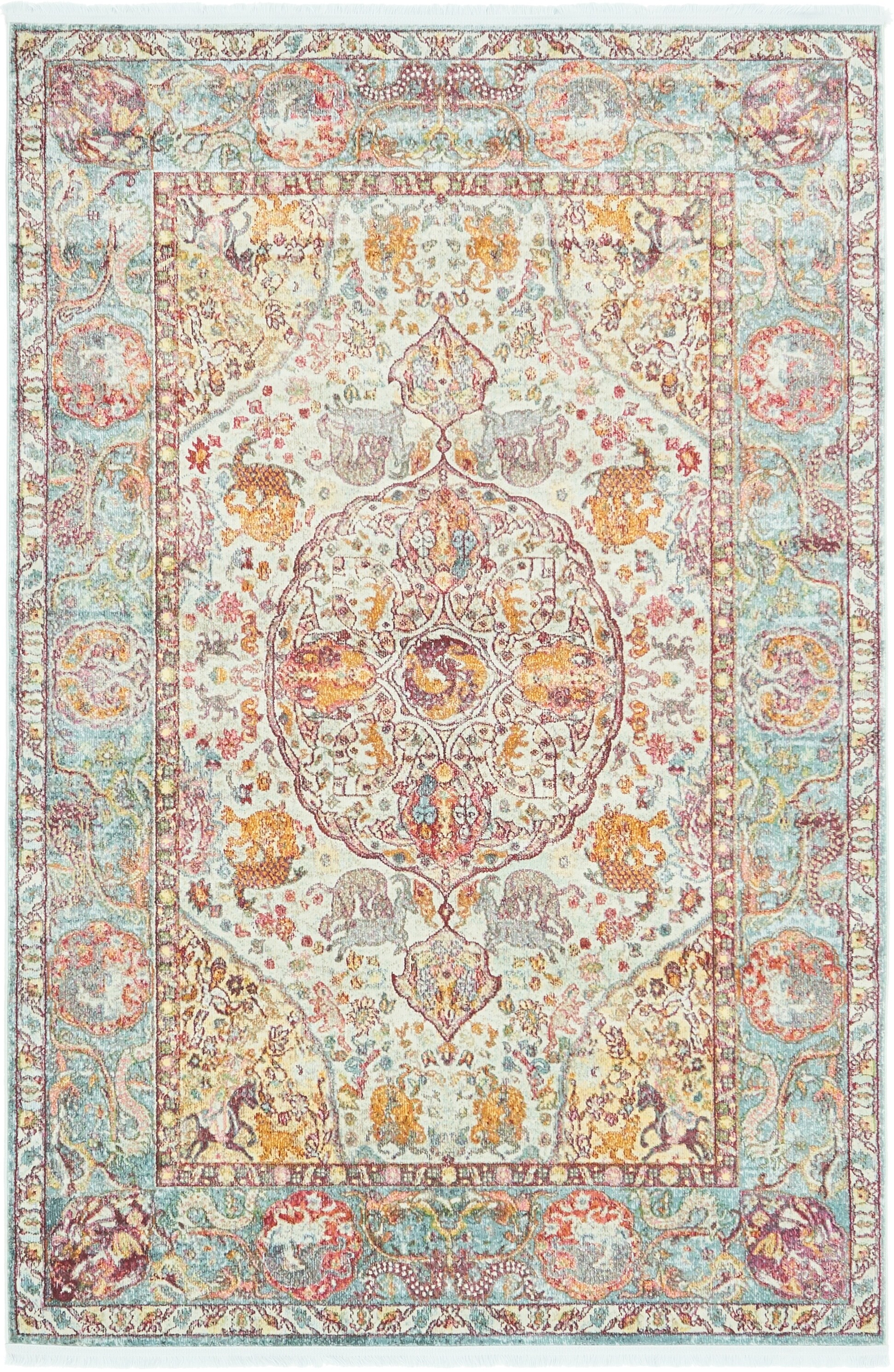 Unique Loom 3139619 Rumba Baracoa 5 x 8 (ft) Loomed Polypropylene Light Blue/Ivory Rectangular Indoor Medallion Area rug