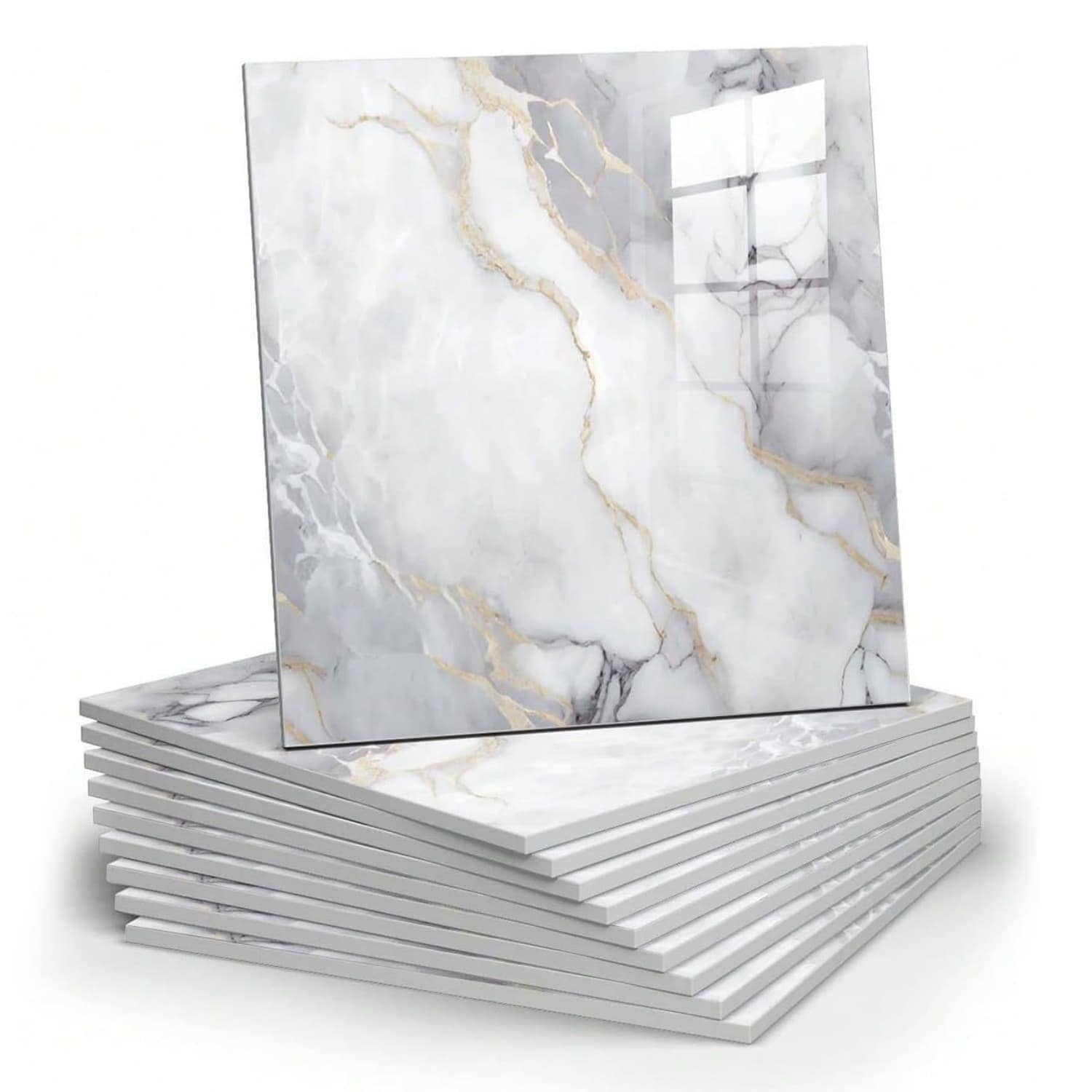 Angel Sar 22-Piece 11.8-in x 11.8-in Colorful Marble Peel and Stick PVC Foam Wall Panels with Self-adhesive Backing for Interior Wall Decor