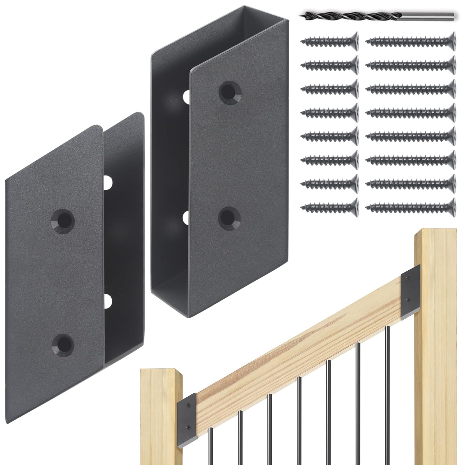 Etokfoks 30 Degree Stair 201 Stainless Steel Deck Railing Brackets 2 Pair Concealed Connectors for 2x4 Wood Posts Black Finish Kit #LETCREQZC