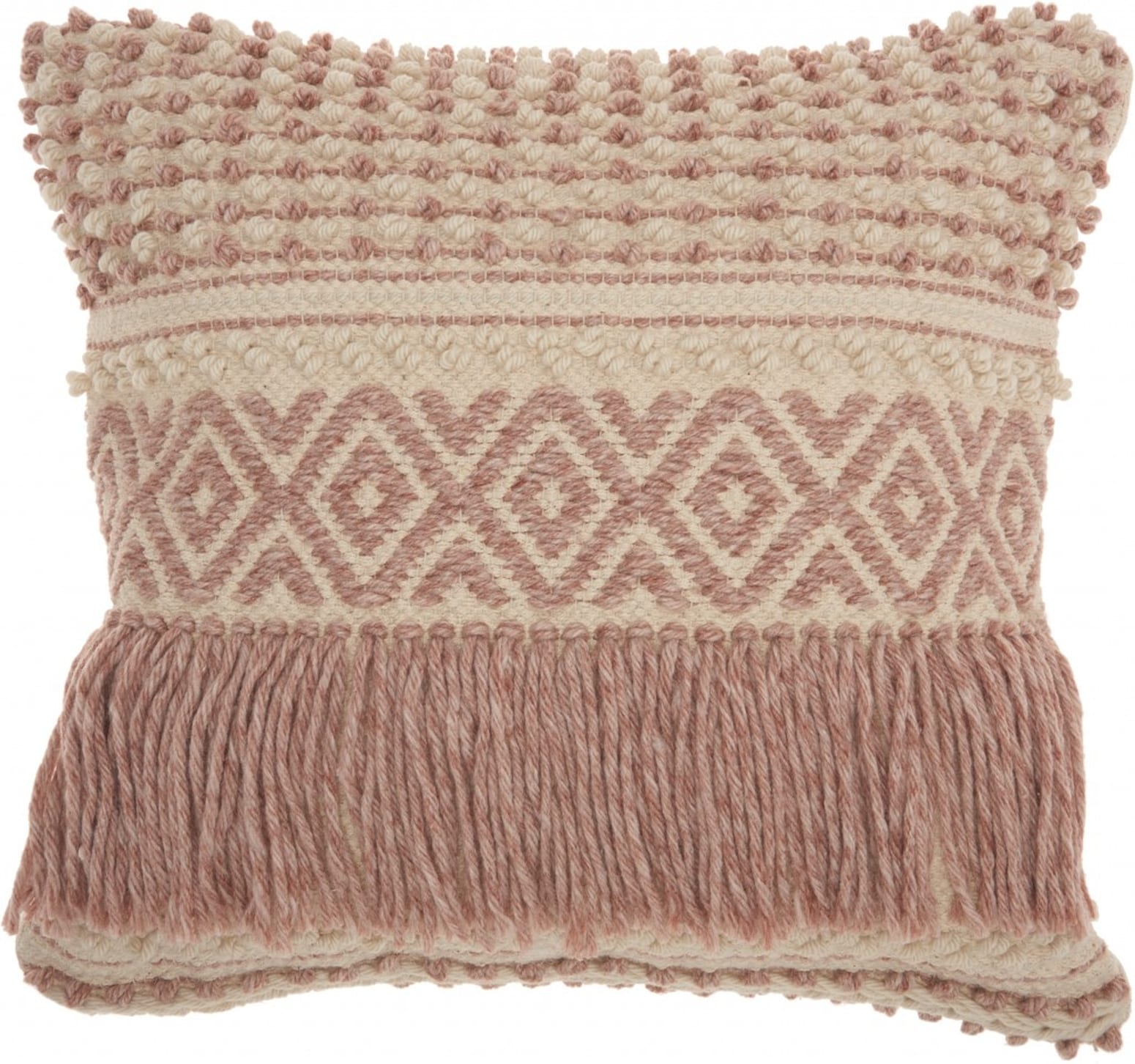 HomeRoots 4000386043 Bohemian Pink Macrame Throw Pillow