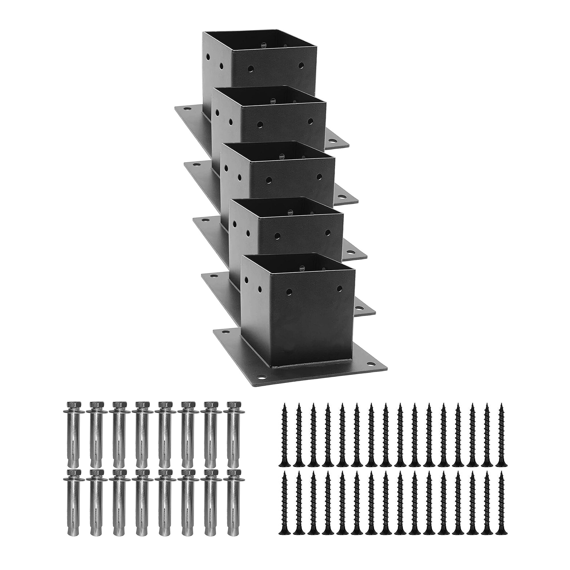 Etokfoks  Steel 4x4 Powder Coated Black Post Base Heavy Duty Cap Base Cap 6 Pack Corrosion Resistant Outdoor Anchor