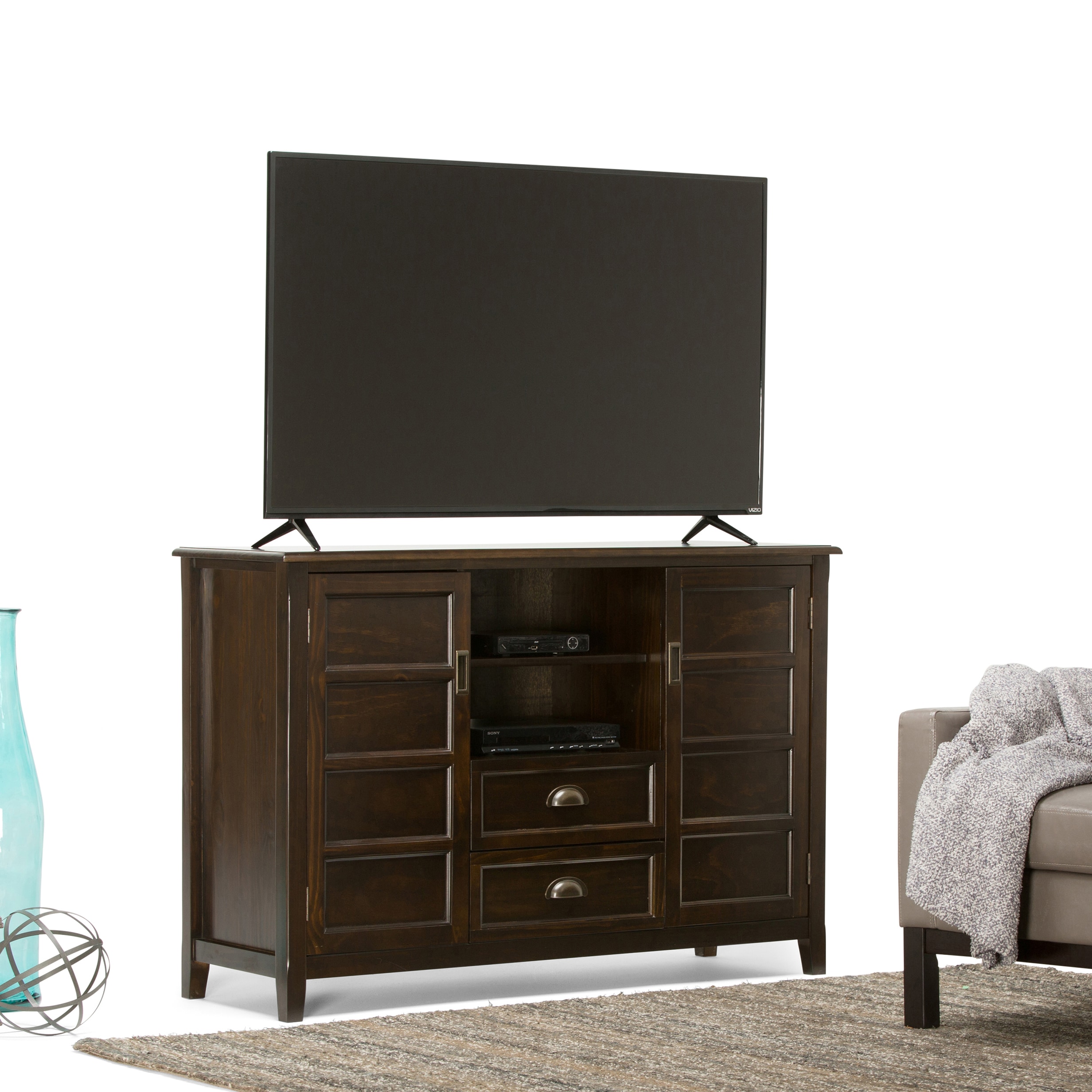 Mahogany Brown 60" Solid Wood TV Stand with Cabinets