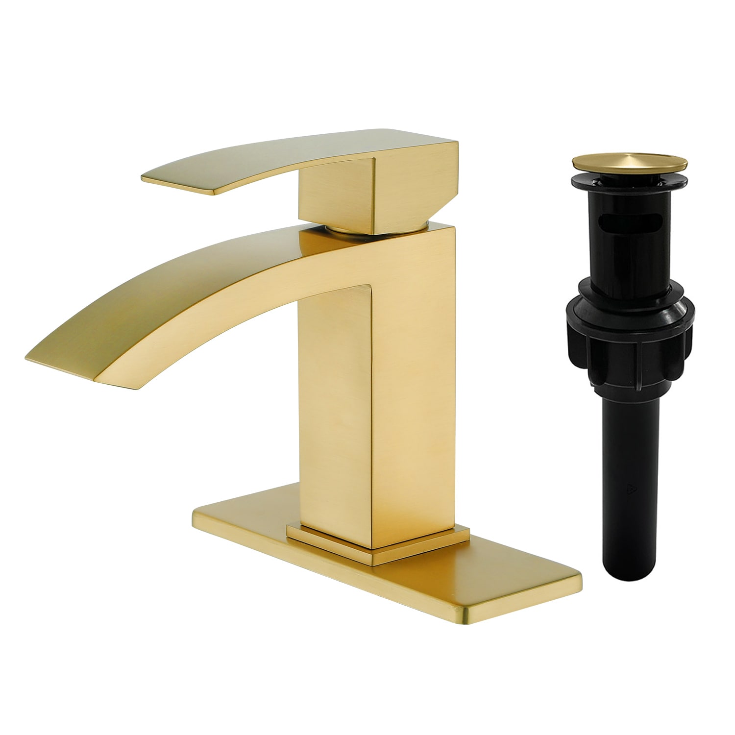 Clihome CL-MS919-CH Waterfall Bathroom Faucet Brushed Gold Single hole 1-handle Low-arc Commercial/Residential Handle Bathroom Sink Faucet with Drain with Deck Plate