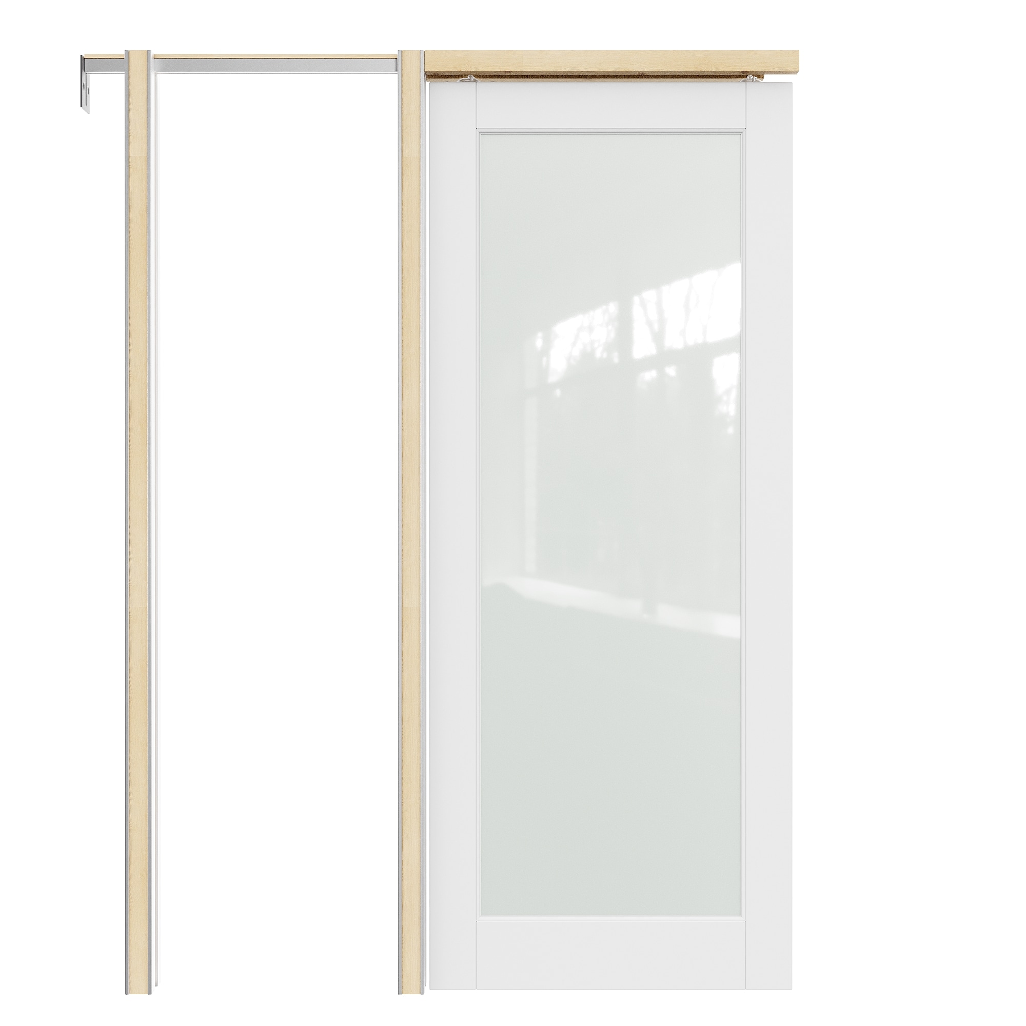 JUJUBON IN-PDPKSC-G-1L-32R 32-in x 80-in MDF Pocket Door Frame with Pocket Door,Pocket Door Frame and Hardware Soft Close Included