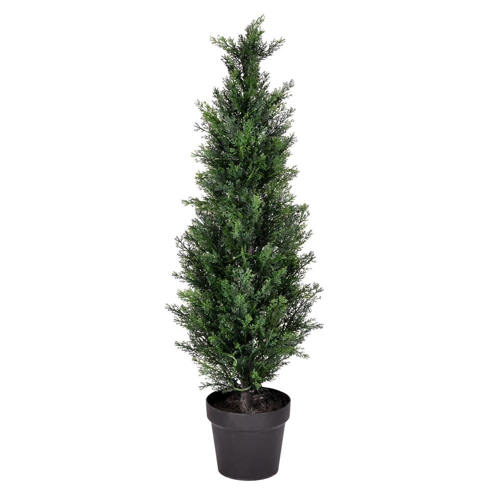 3.5 ft. Indoor/Outdoor Mini Cedar Artificial Pine Tree in White Planter UV  Resistant