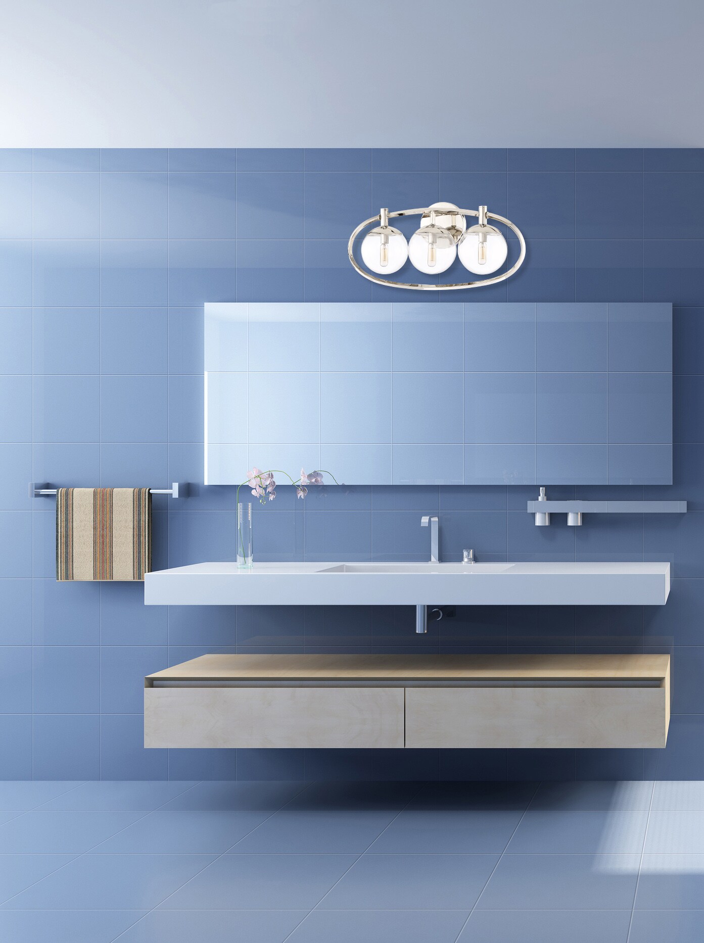 Piltz 23" Polished Nickel Solar-Inspired 3-Light Vanity with Clear Glass Shades