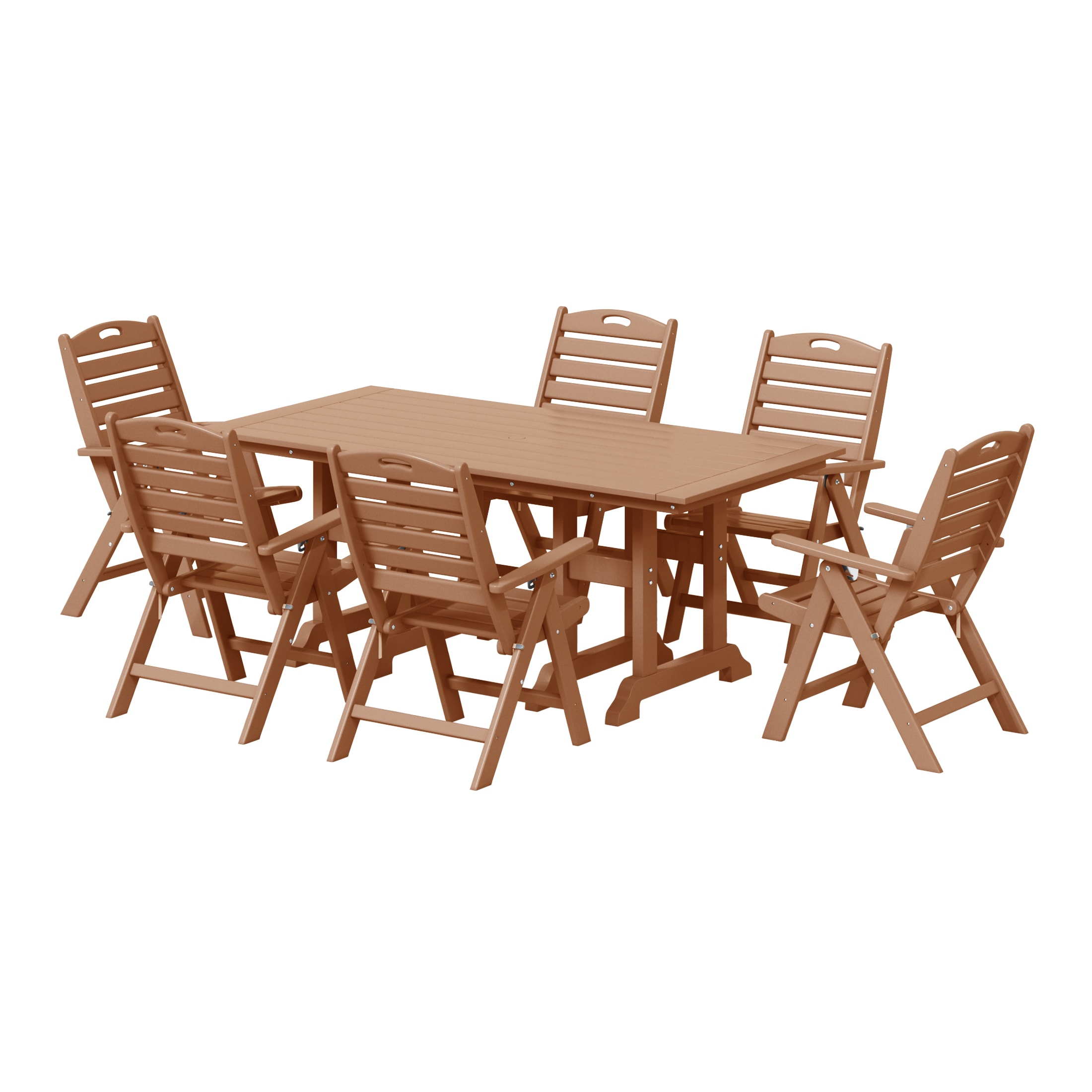 Westin Furniture OP3037-TK Laguna 7 -Piece Teak Patio Dining Set Plastic Rectangle Table with 6 Stationary Chairs