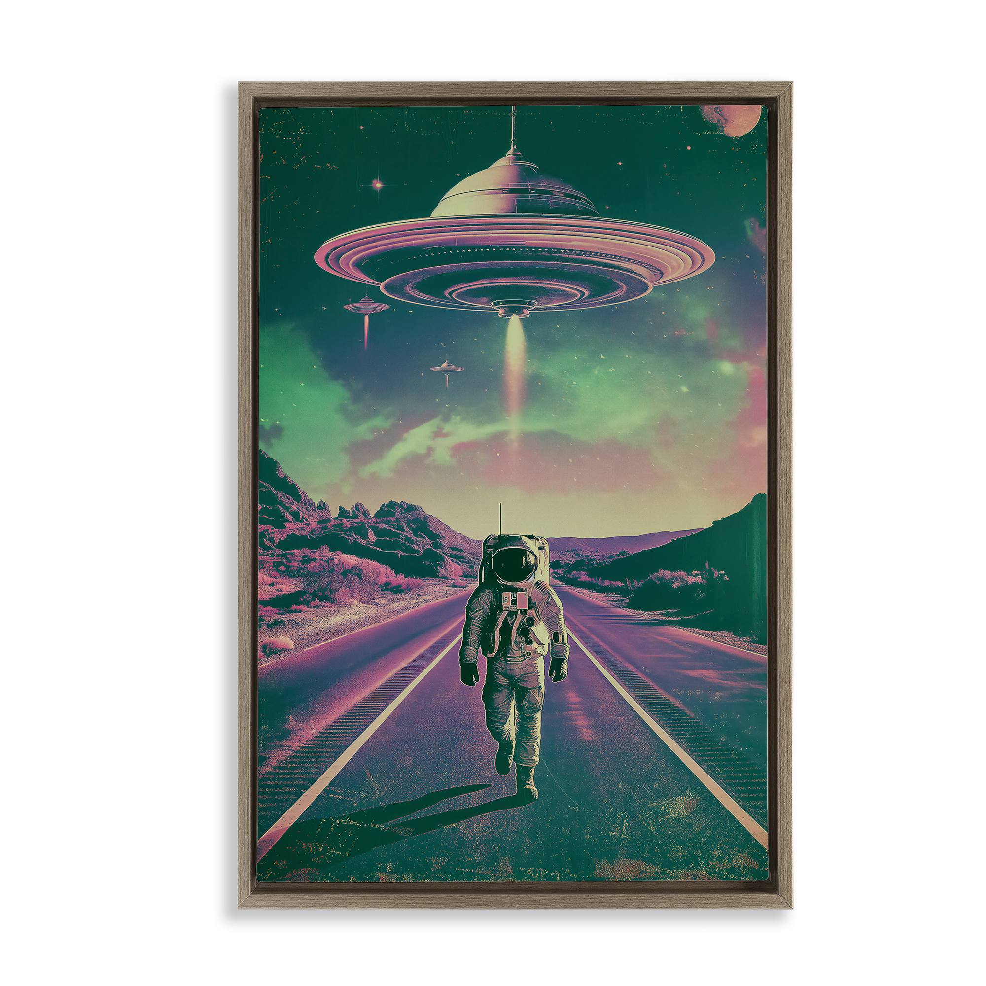 Stupell Industries BT-292-FFE-20X30 Astronaut with Overhead UFO Floating Frame design by Wumples
