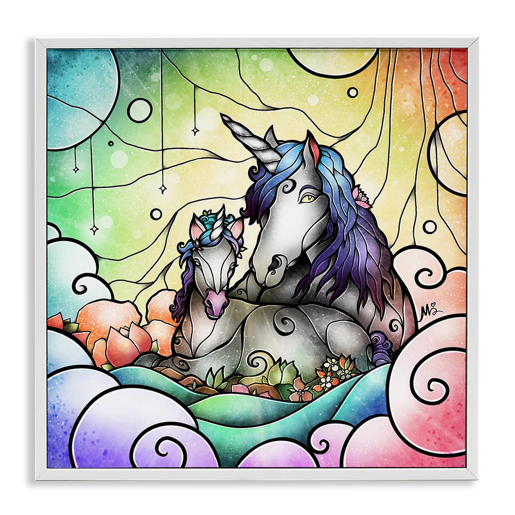 Stupell Industries BS-982-WFR-17X17 Deco Style Unicorns White Framed Giclee Art By Mandie Manzano 17 x 17