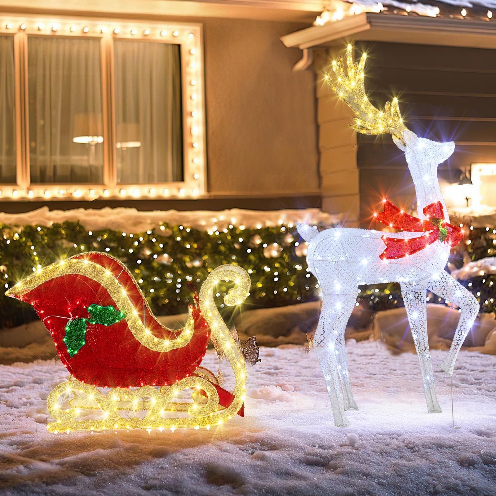BABOOM Lighted Christmas Reindeer and Santas Sleigh with 462 LED lights