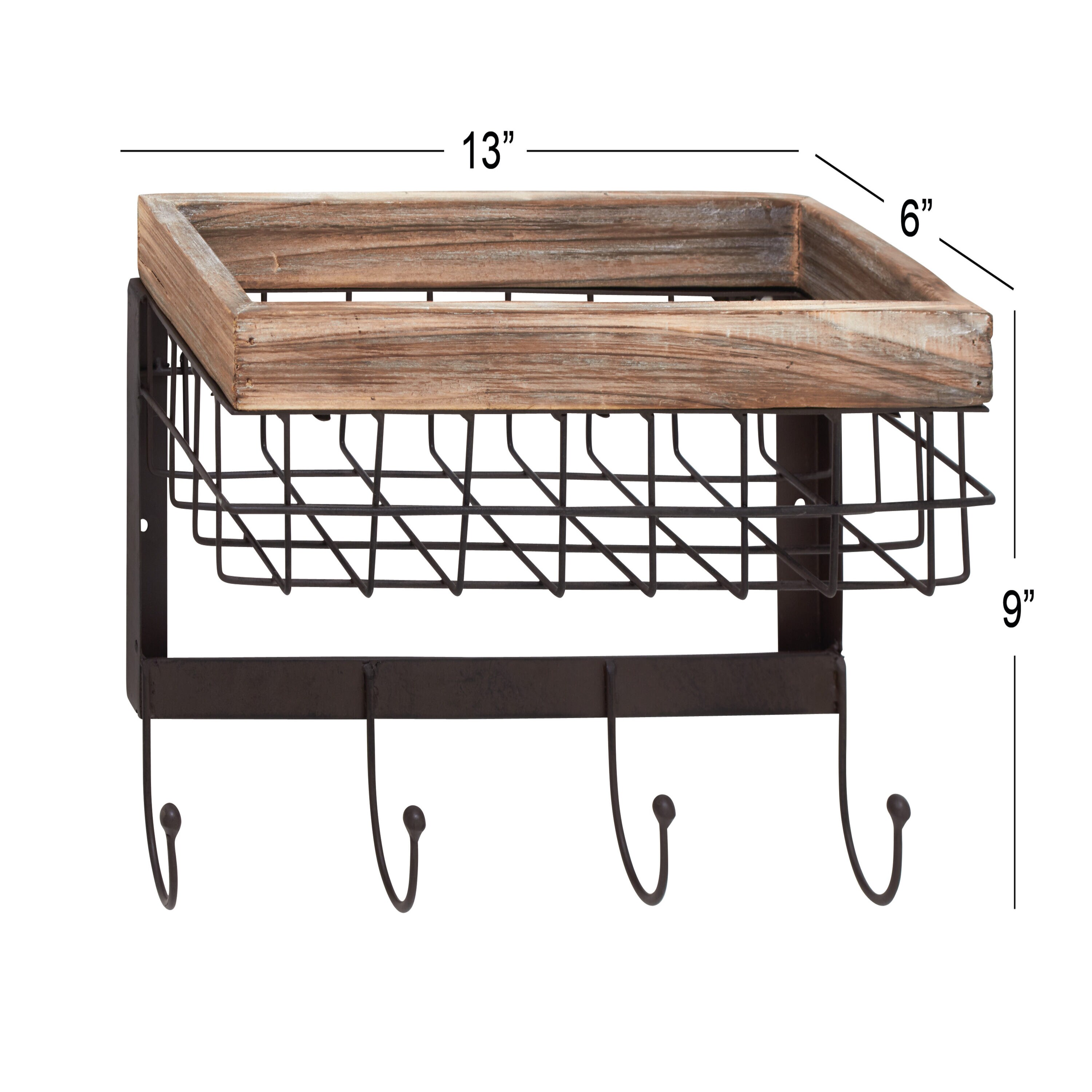 Grayson Lane Brown with Hooks Metal Floating Shelf 8.5-in L x 5-in D (3  Decorative Shelves) in the Wall Mounted Shelving department at