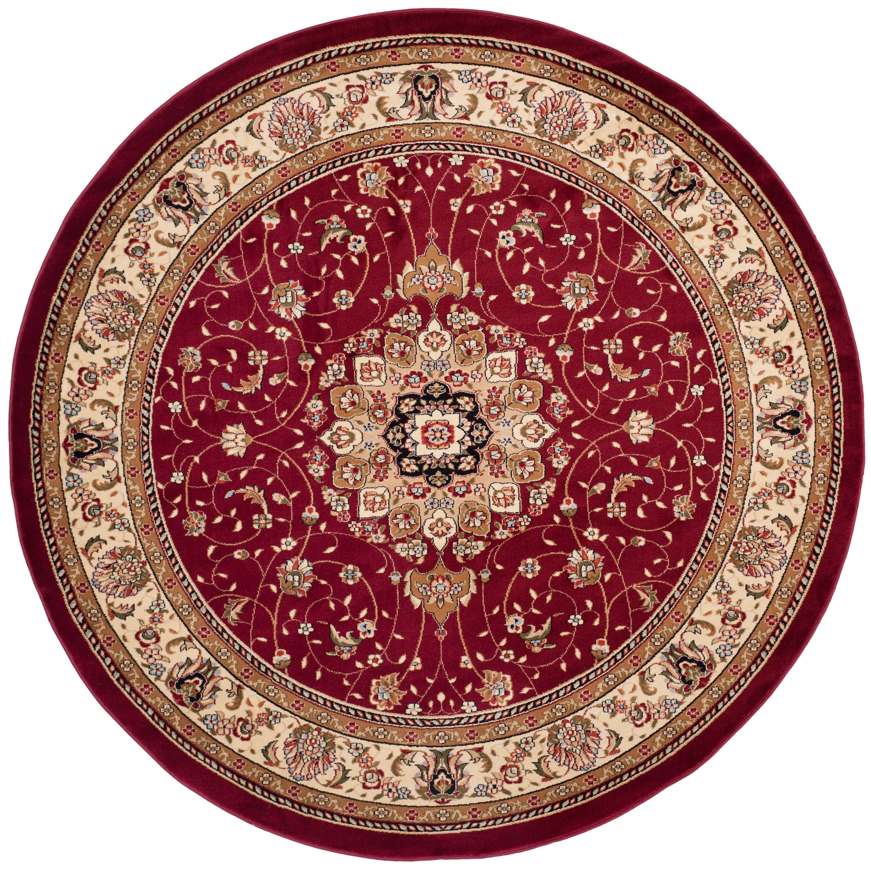 Crafted Floral Pattern Red Polyester Area Carpet - WallMantra
