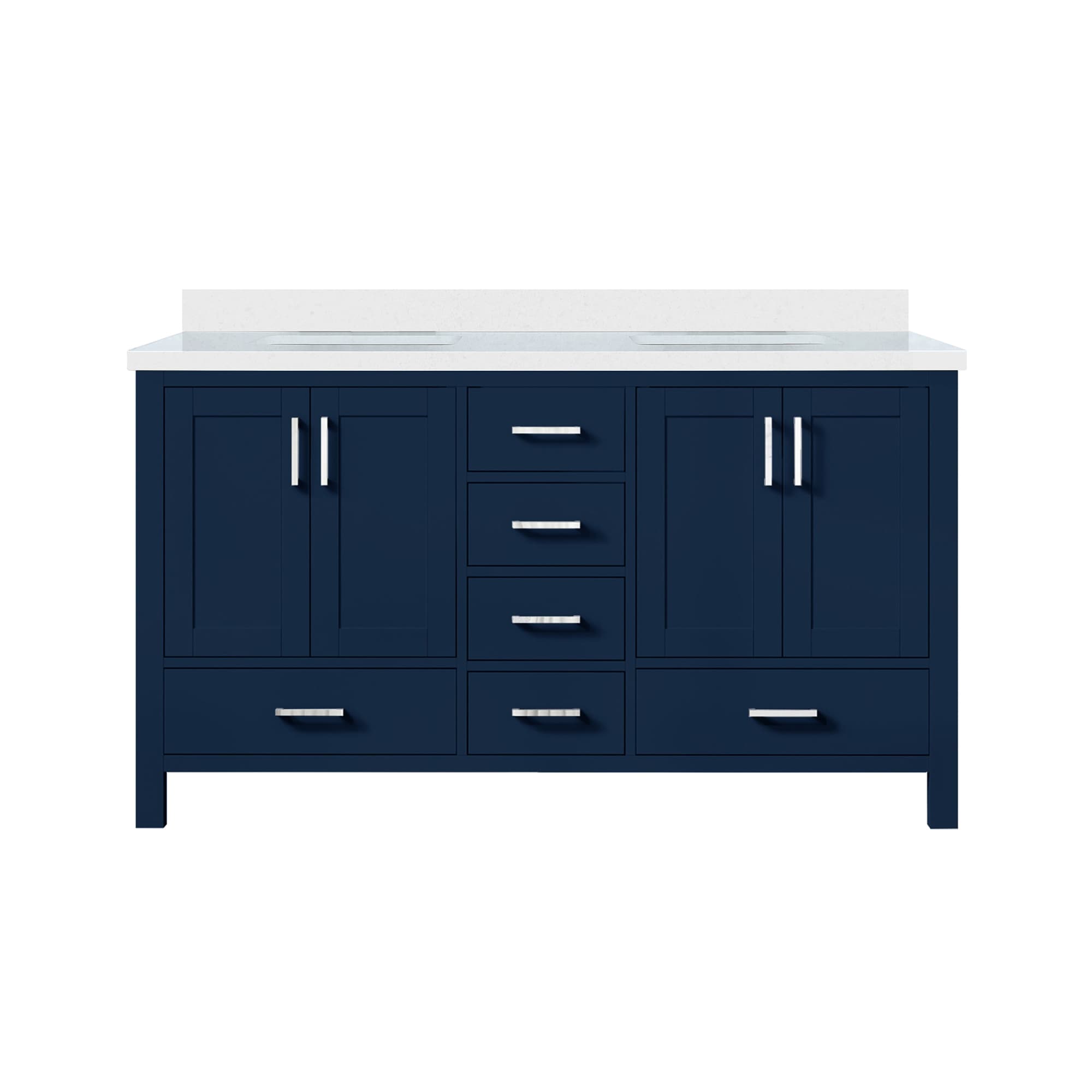 Lexora LJ342260DEWQ000 Jacques 60-in Navy Blue Undermount Double sink Bathroom Vanity with White Quartz Top