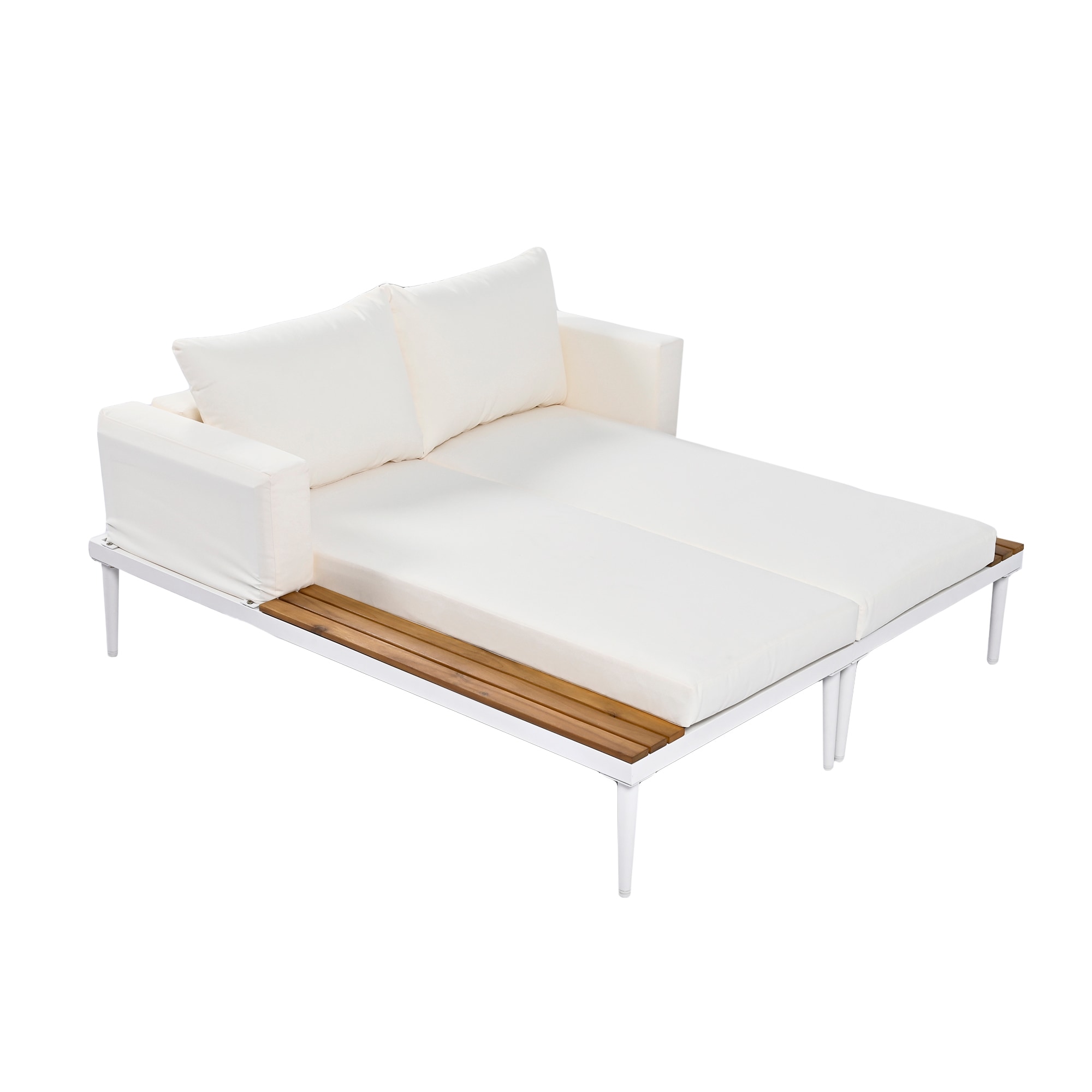 CASAINC CA-3B205 2 in 1 Padded Chaise Lounges Outdoor Daybed with Off-white Cushions and Iron Frame