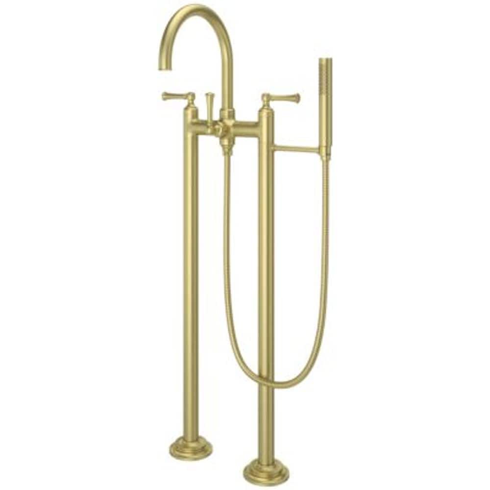 Pfister LG6-1TBBG Tisbury Brushed Gold 3-handle Freestanding High-arc Bathtub Faucet with Hand Shower