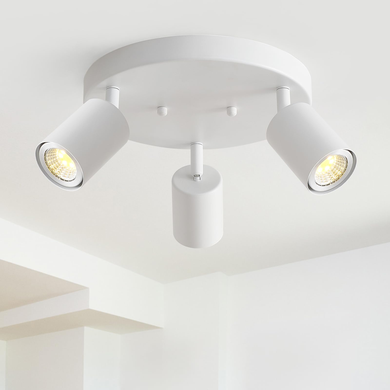 Aoibox  White 3 Light Round Track Lighting Fixture GU10 Directional Flush Mount Ceiling Spotlight 350