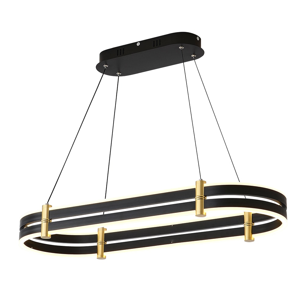 Oukaning JZUC638O99HCX Stepless Dimming 31.5-in 1 -Light Black Ring Light Adjustable Modern/contemporary Square Large Hanging Kitchen island light