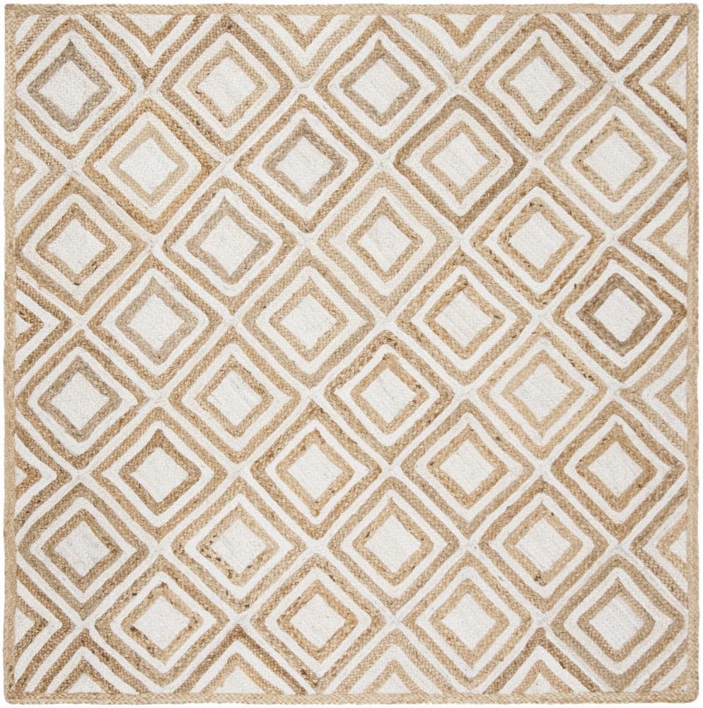 Ivory Natural Jute 6' Square Handwoven Reversible Area Rug