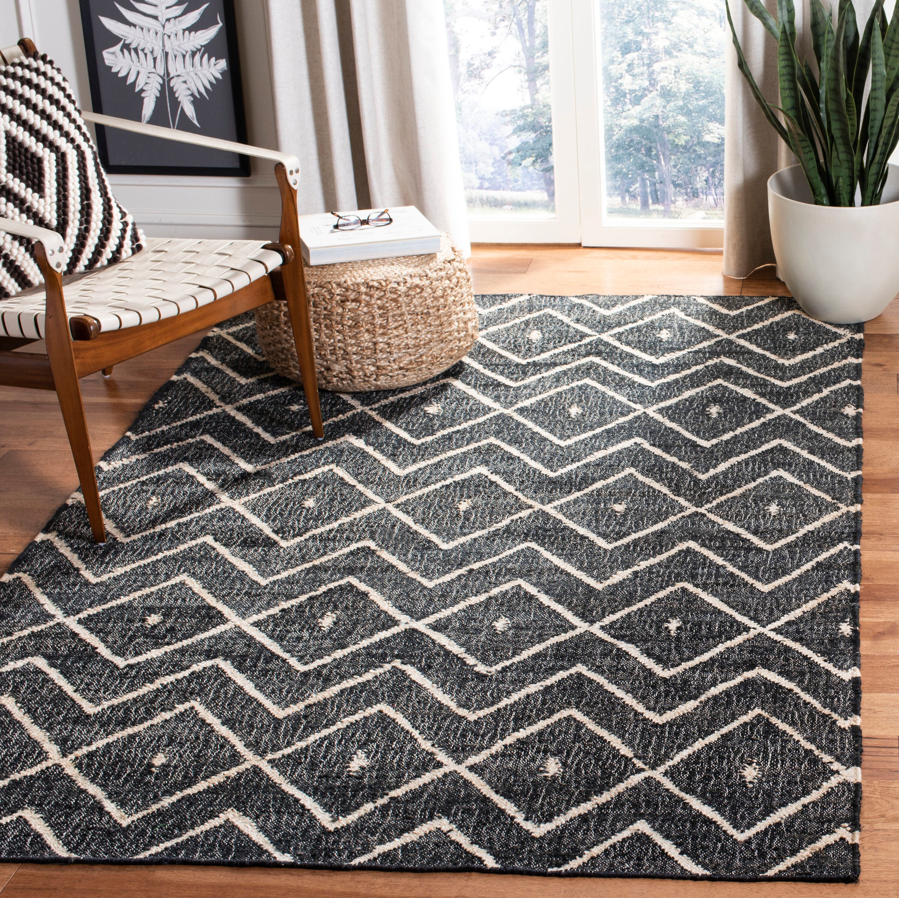 Handmade Charcoal and Natural Wool Cotton Round Area Rug