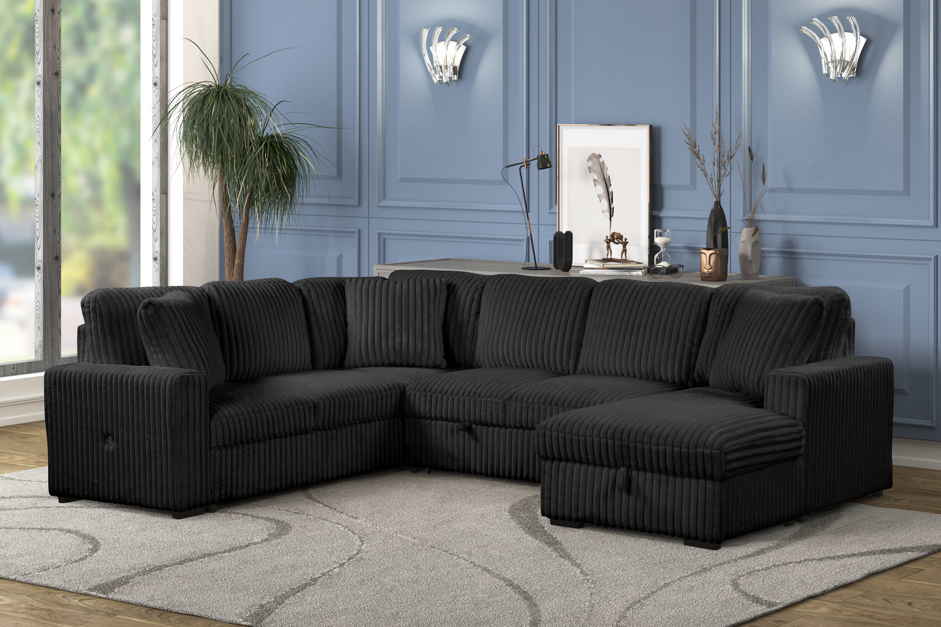 Galaxy 601955556026 Grande 121-in Modern Black Sectional