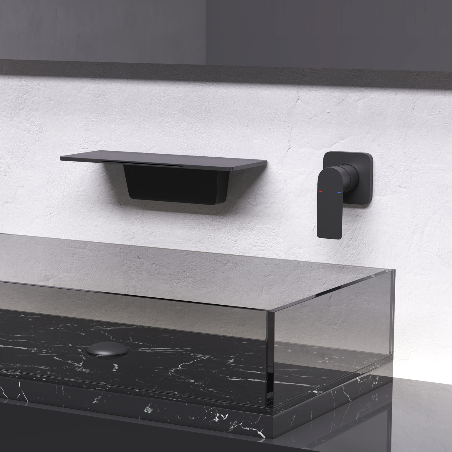 LUCKY ONE - Waterfall Bathroom Sink Faucet Wall Mount Single Handle Modern Brass Basin Tap Durable