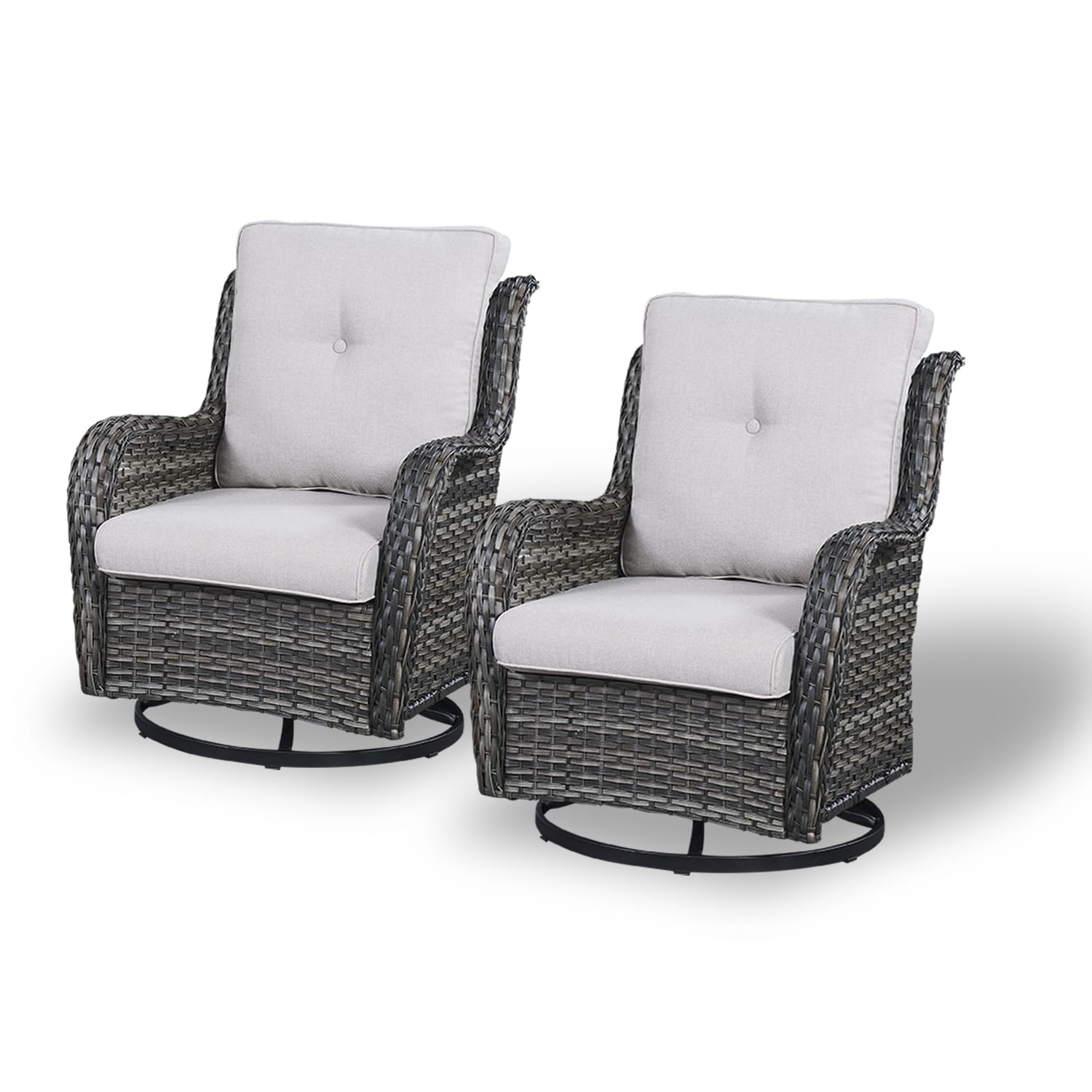 Rilyson FS024-3 Curved armrest Set of 2 Wicker Gray Wicker Frame Swivel rocker Rocking Chair with Multiple colors/finishes Beige Cushioned Seat