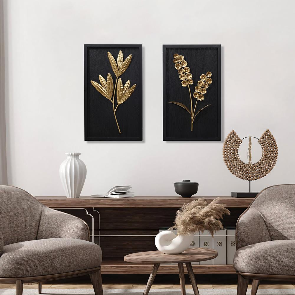 Gold and Black Metal Flower Bouquet Wall Sculpture Set