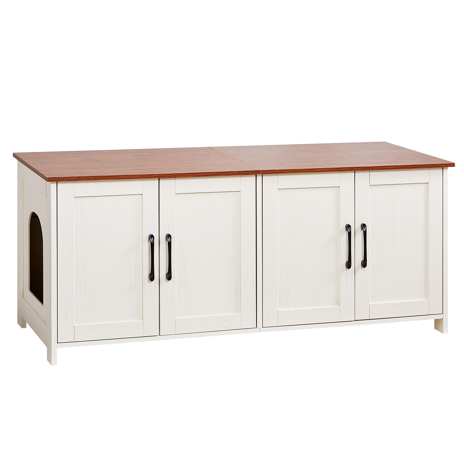 VEVOR Cat Litter Box Enclosure for Multi Cats 47.2 in Hidden Litter Box Cabinet with 4 Doors and 2 Entries Indoor Cat Washroom Wooden Kitty House Furniture Fit Most Litterboxes Brown and White