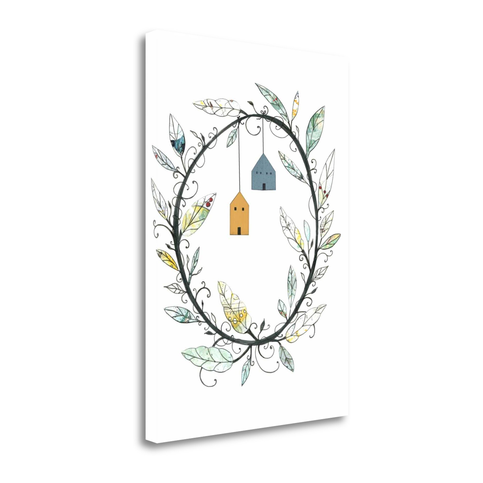 Tangletown Fine Art SBSO1087-3448C Bird Houses and Wreath Sarah Ogren 47-in H x 34-in W Floral Print on Canvas