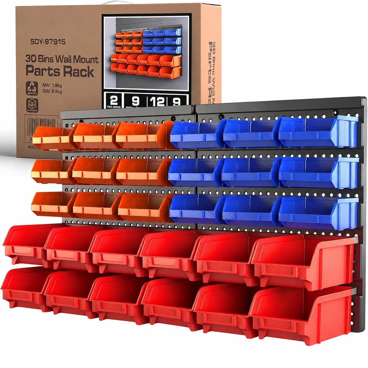 KIWDZFU  30 Bin Wall Mounted Storage Rack Set Heavy Duty Garage Tool Organizer for Screws Nuts Bolts Nails Beads Small Parts Easy Install